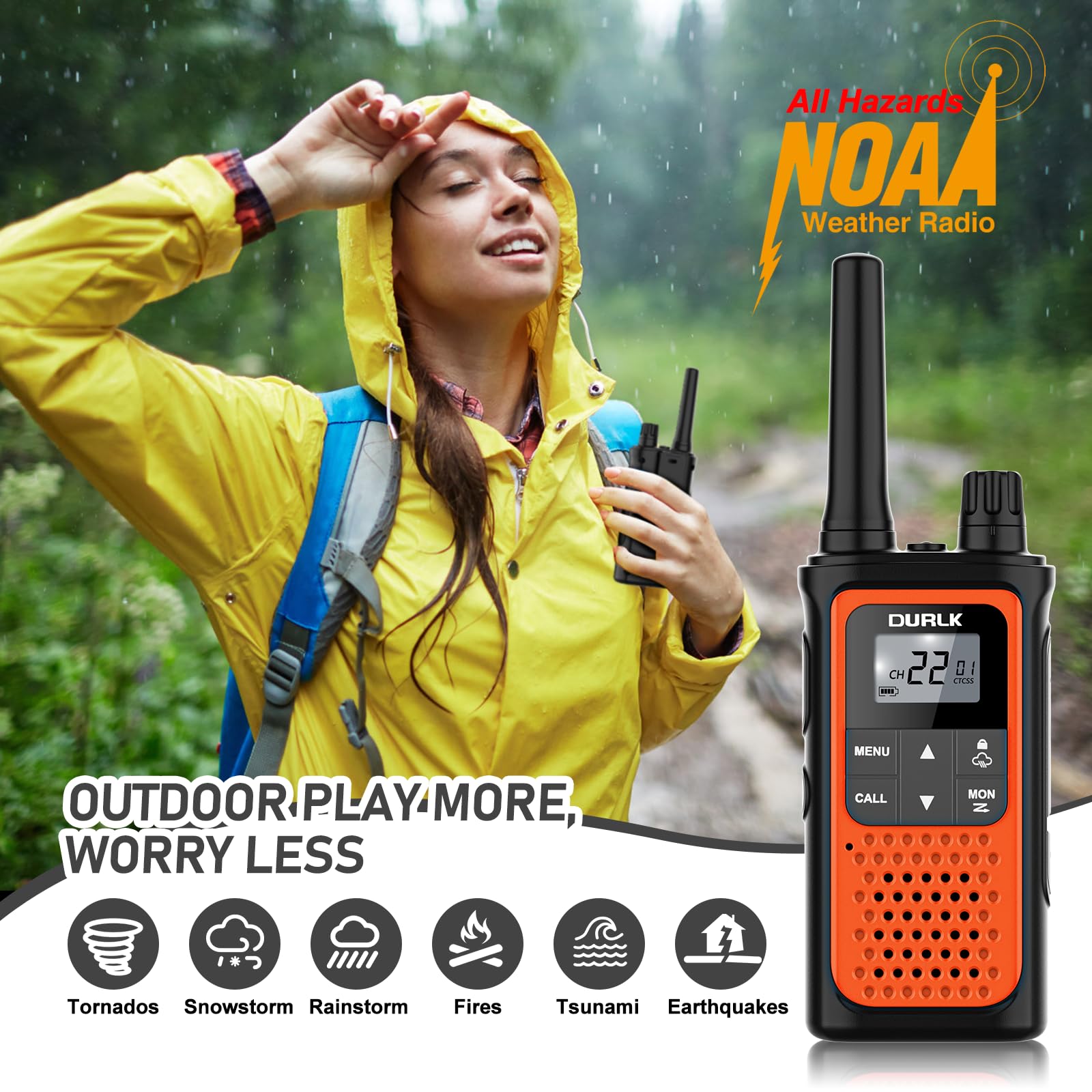 Rechargeable Long Range Walkie Talkies 4 Pack - 22 FRS Channel 2 Way Radios with NOAA Weather Alert, 1800mAh Li-ion Battery & USB-C Charger for Adults - Perfect for Hiking, Camping, Cruises, and Outdoor Adventures