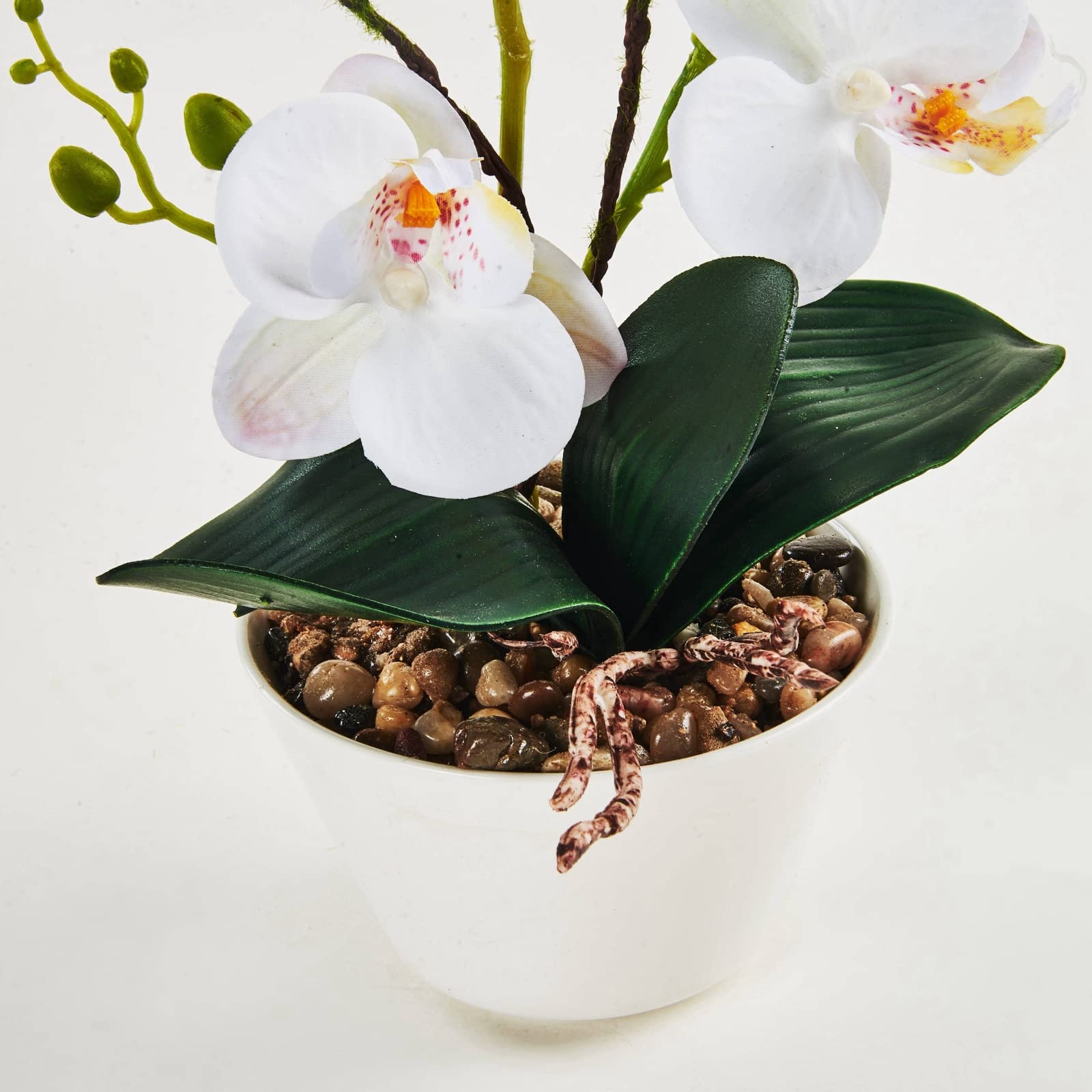 LOUHO Artificial Orchid Flowers with Vase - White Phalaenopsis Silk Flowers for Home Table Decor, Indoor Centerpieces, Office Desk & Wedding Arrangements - Faux Orchid Floral Arrangement in Pot for Living Room, Dining Table & Event Decor