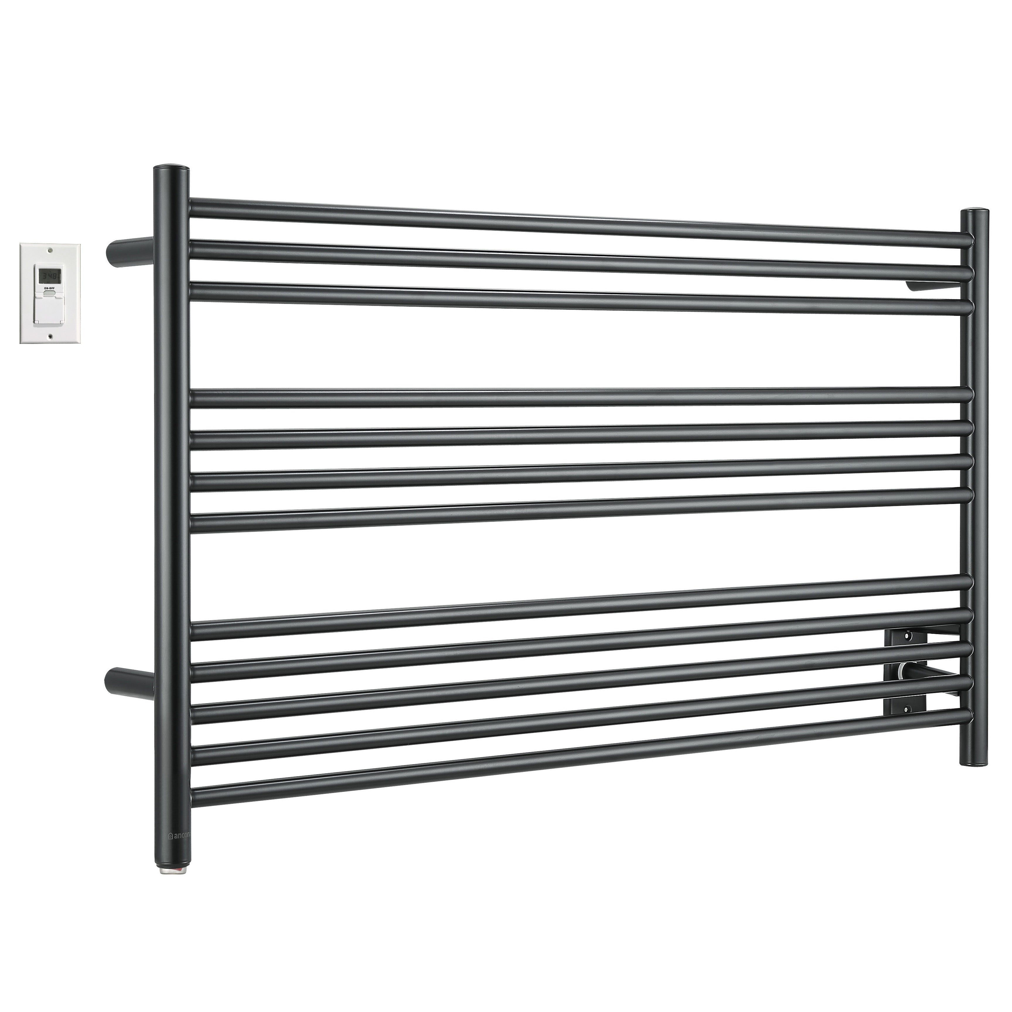 Ancona Amplia Dual 12 Bar Hardwired & Plug-in Electric Towel Warmer - Matte Black Finish with Digital Wall Timer - Perfect for Bathroom, Spa & Luxury Home Use