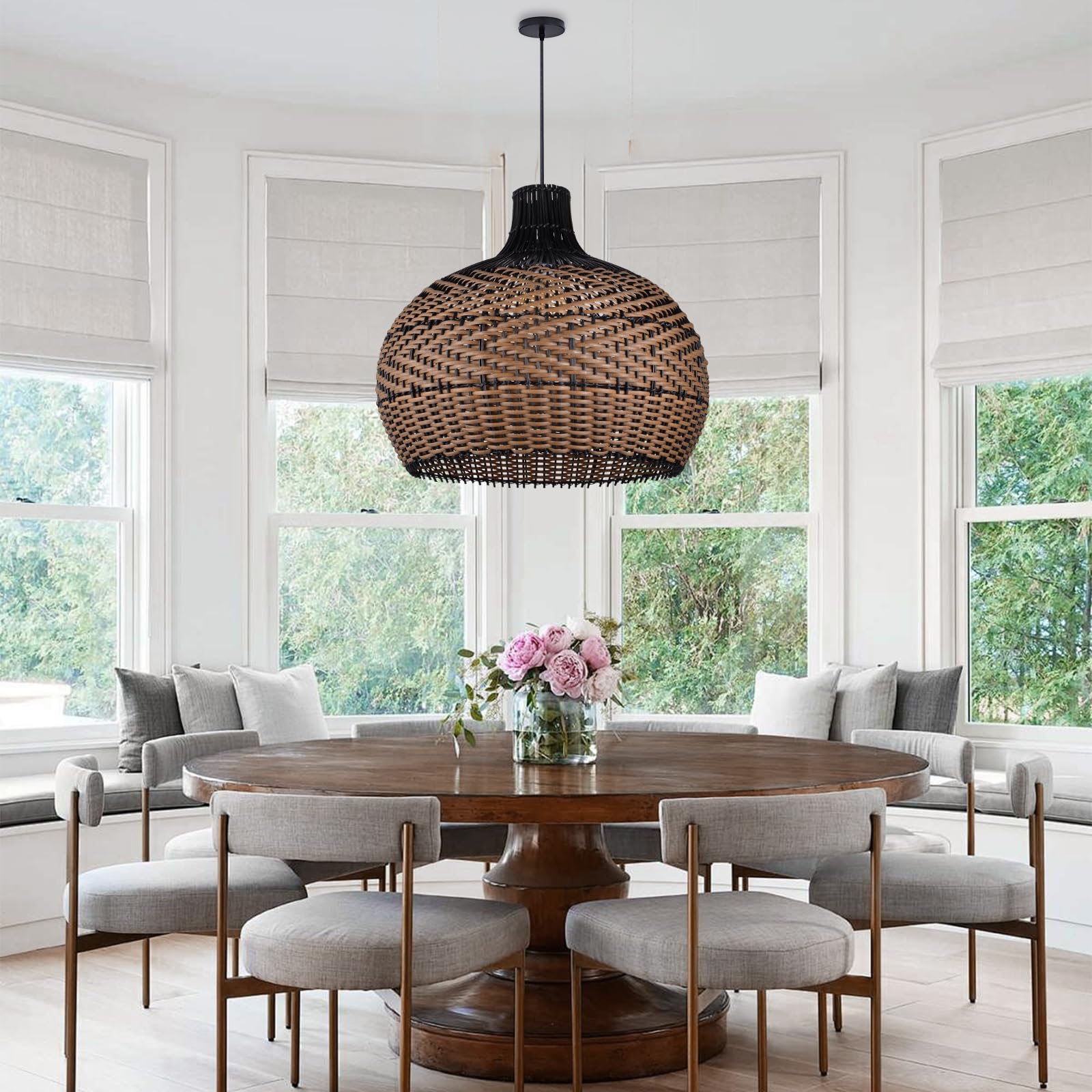 Arturesthome Handwoven Rattan Pendant Light Fixture - Natural Wicker Chandelier for Kitchen Island, Dining Room, Living Room & Bedroom | Boho Ceiling Lamp with Woven Lampshade | Perfect for Farmhouse, Coastal & Bohemian Home Decor
