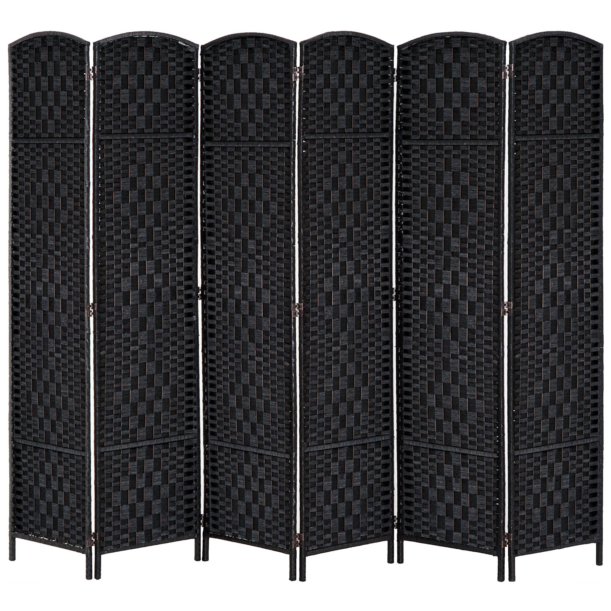 HOMCOM 6 Panel Folding Room Divider Privacy Screen - 6FT Tall Portable Wicker Weave Partition Wall for Bedroom, Home Office, Living Room - Black | Space Separator for Privacy, Room Organization & Home Decor