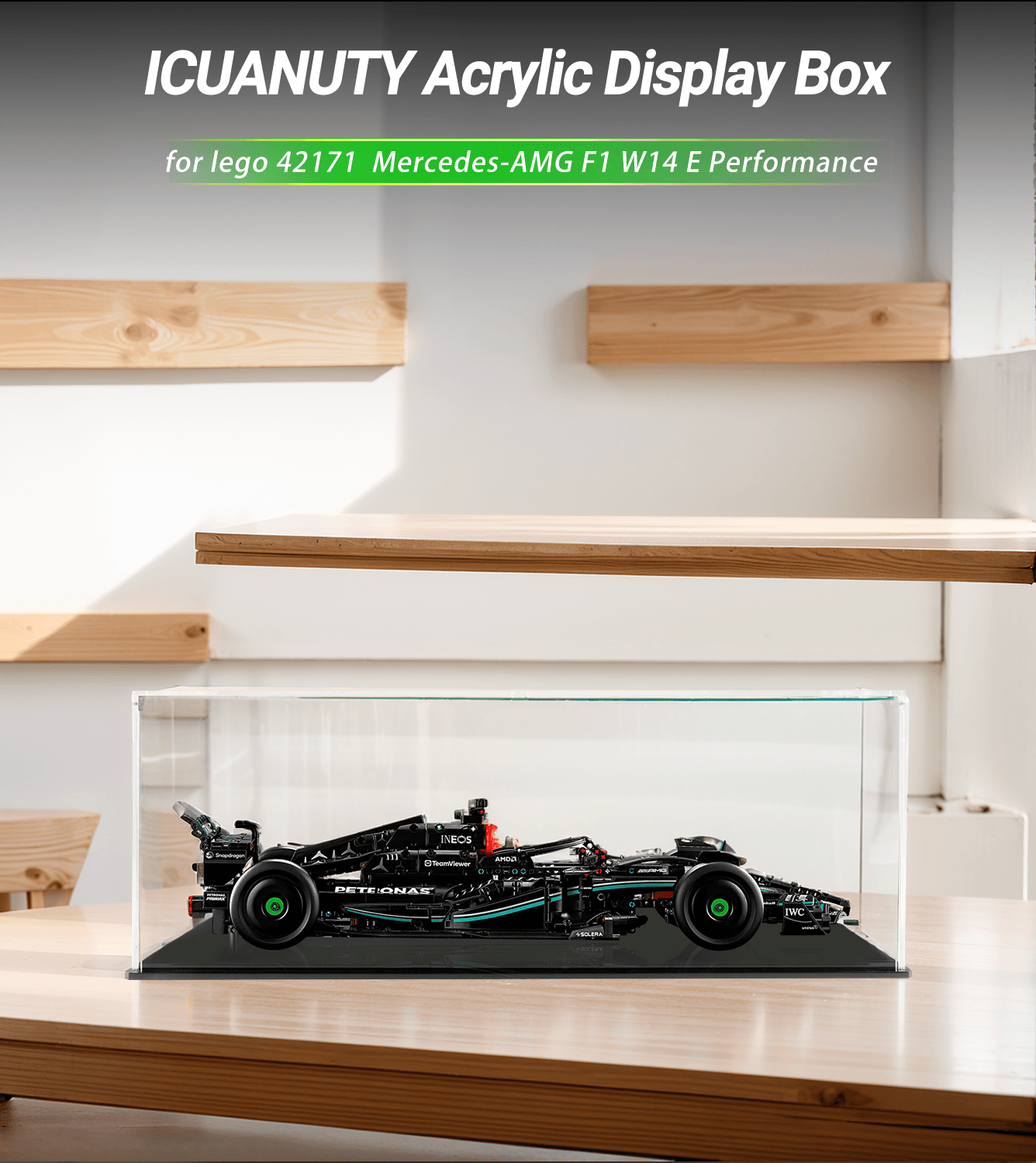 LEGO Technic Mercedes AMG F1 W14 E Performance 42171 Display Case - Clear Acrylic Showcase for Collectible Car Model - Perfect for Home Decor, Office Display & Gift for LEGO Enthusiasts