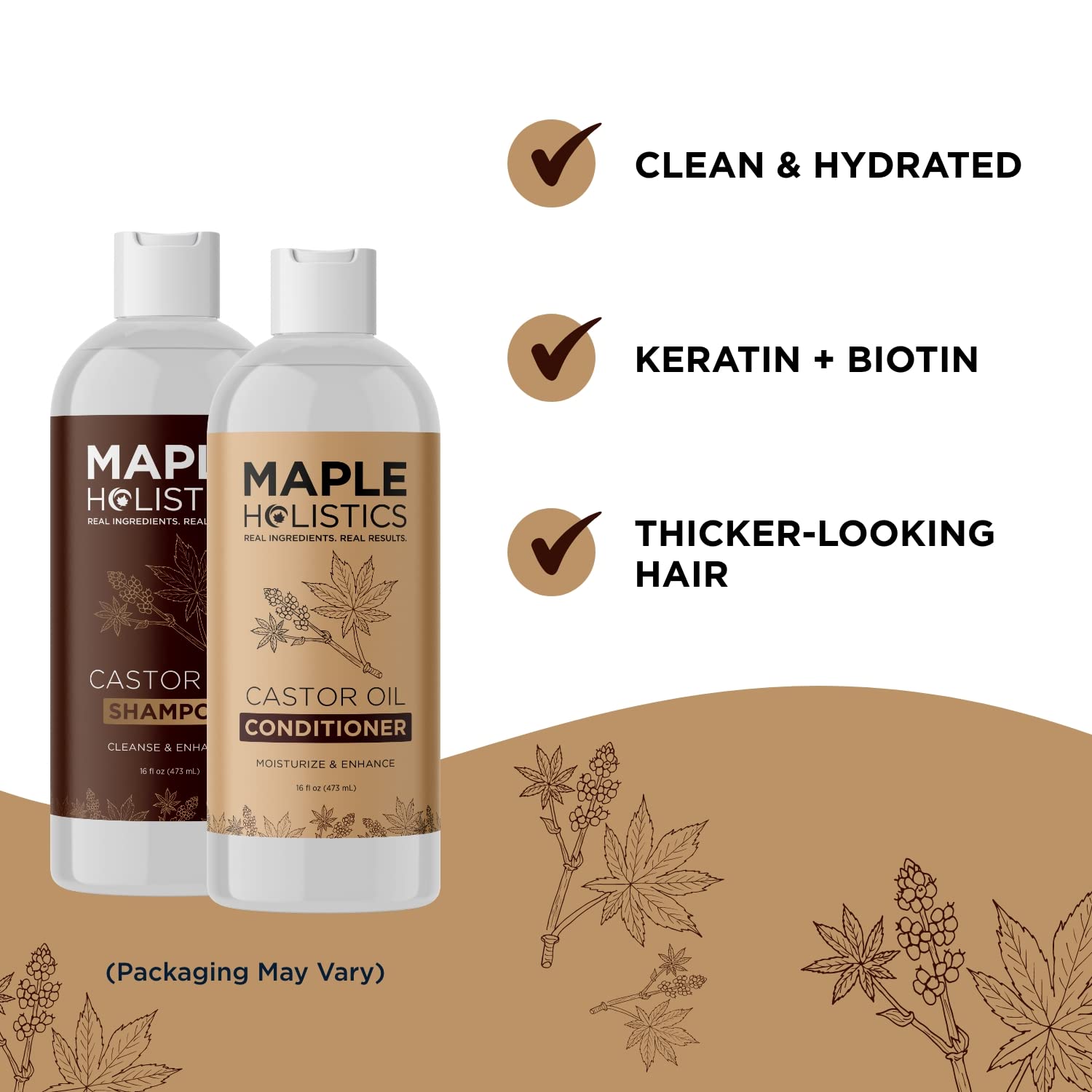 Jamaican Black Castor Oil Shampoo & Biotin Collagen Conditioner Set - Sulfate Free for Fine Hair & Dry Scalp Care - 16oz Vanilla Scented Hair Care - Perfect for Daily Use & Damaged Hair Repair