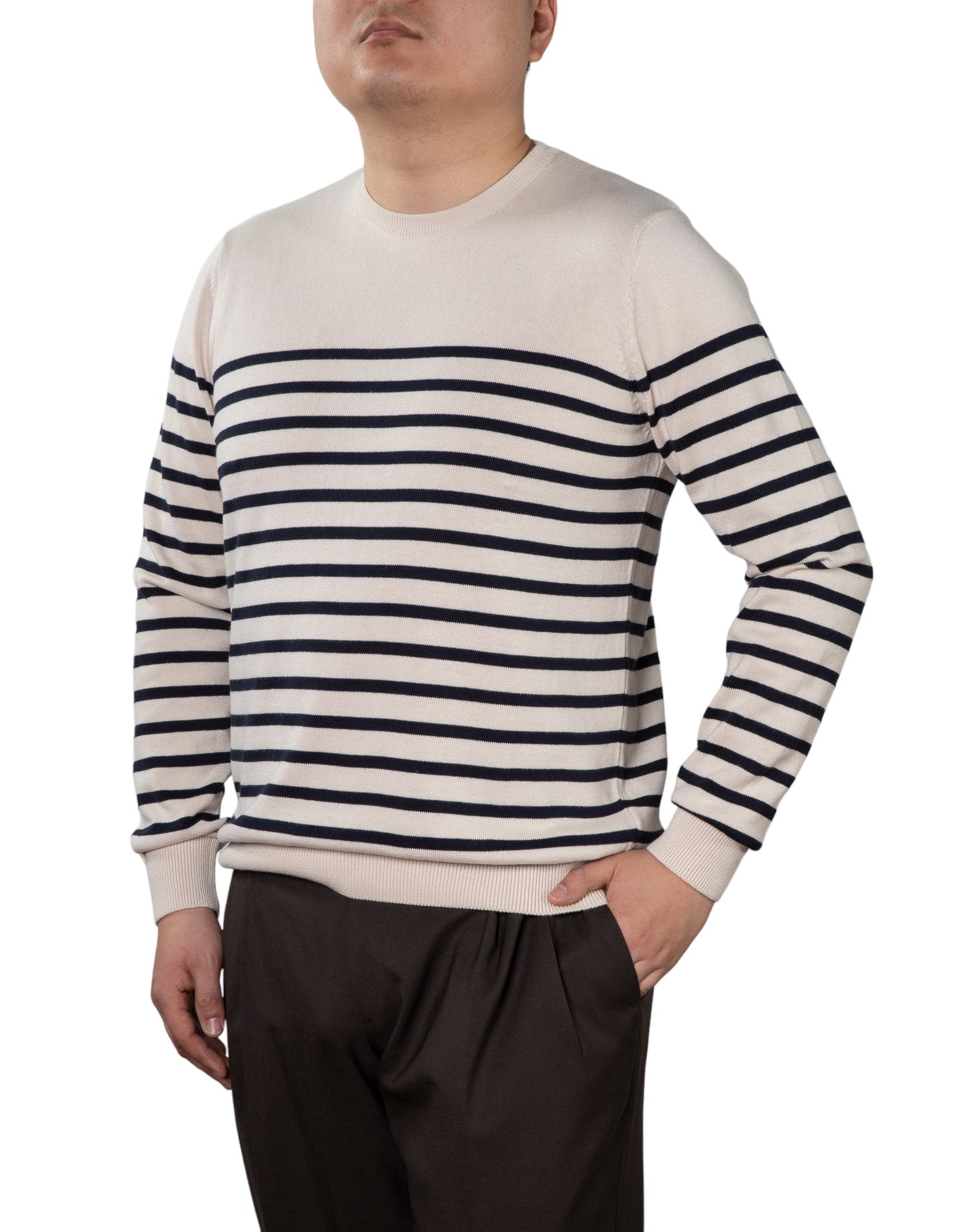 BEAUCAIRE Women's Cotton Breton Striped Sweater in Ecru - Casual Long Sleeve Knit Top for Fall & Winter Outfits