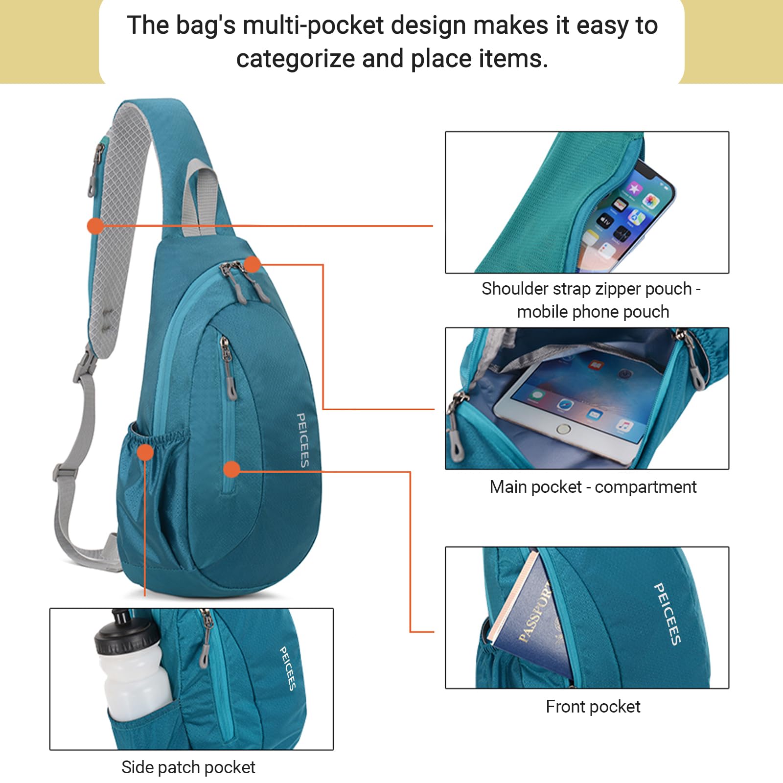 Stylish Unisex Sling Backpack for Men & Women - Compact Crossbody Chest Bag with Adjustable Strap (Orange) - Perfect for Travel, Gym, Hiking & Everyday Use