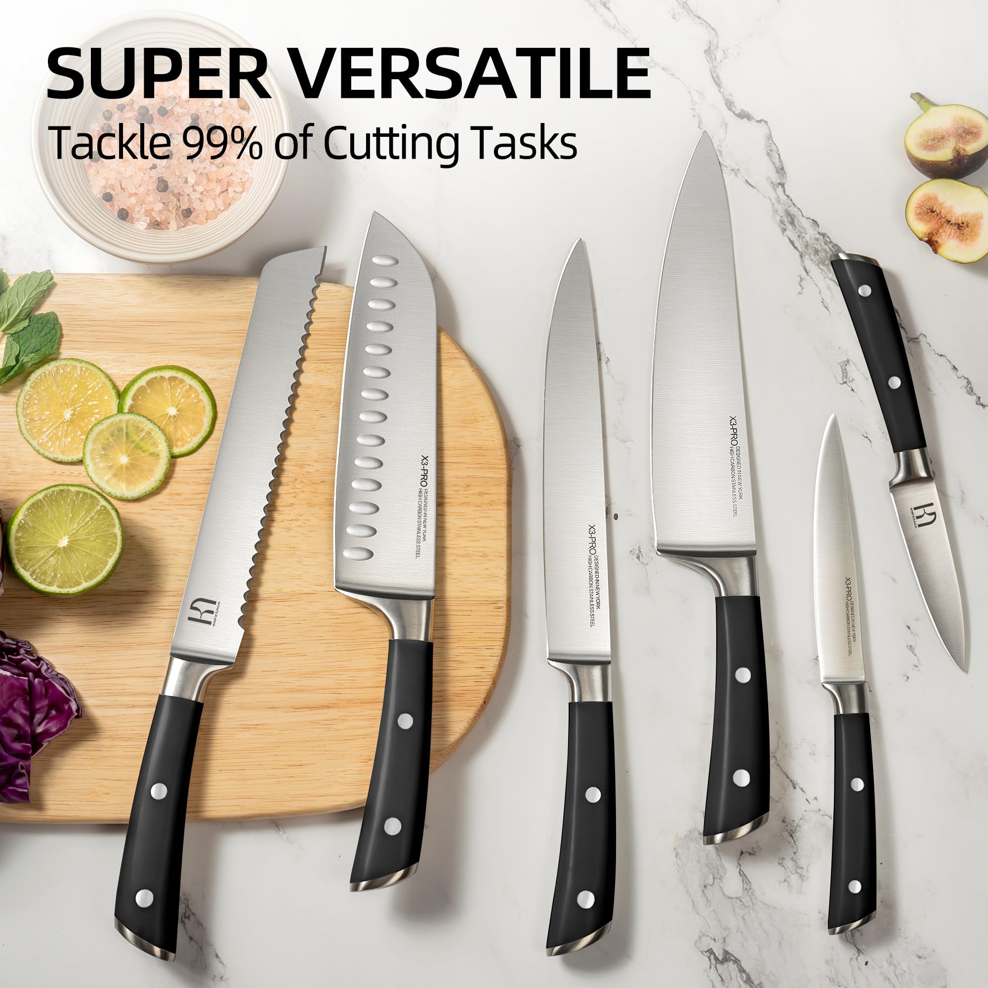 2024 Upgraded 15-Piece Japanese Knife Set - Premium High Carbon Stainless Steel Kitchen Knives with Sharpener & Natural Wood Block - Razor Sharp Blades for Professional Chefs & Home Cooking - Perfect for Slicing, Dicing, and Food Preparation