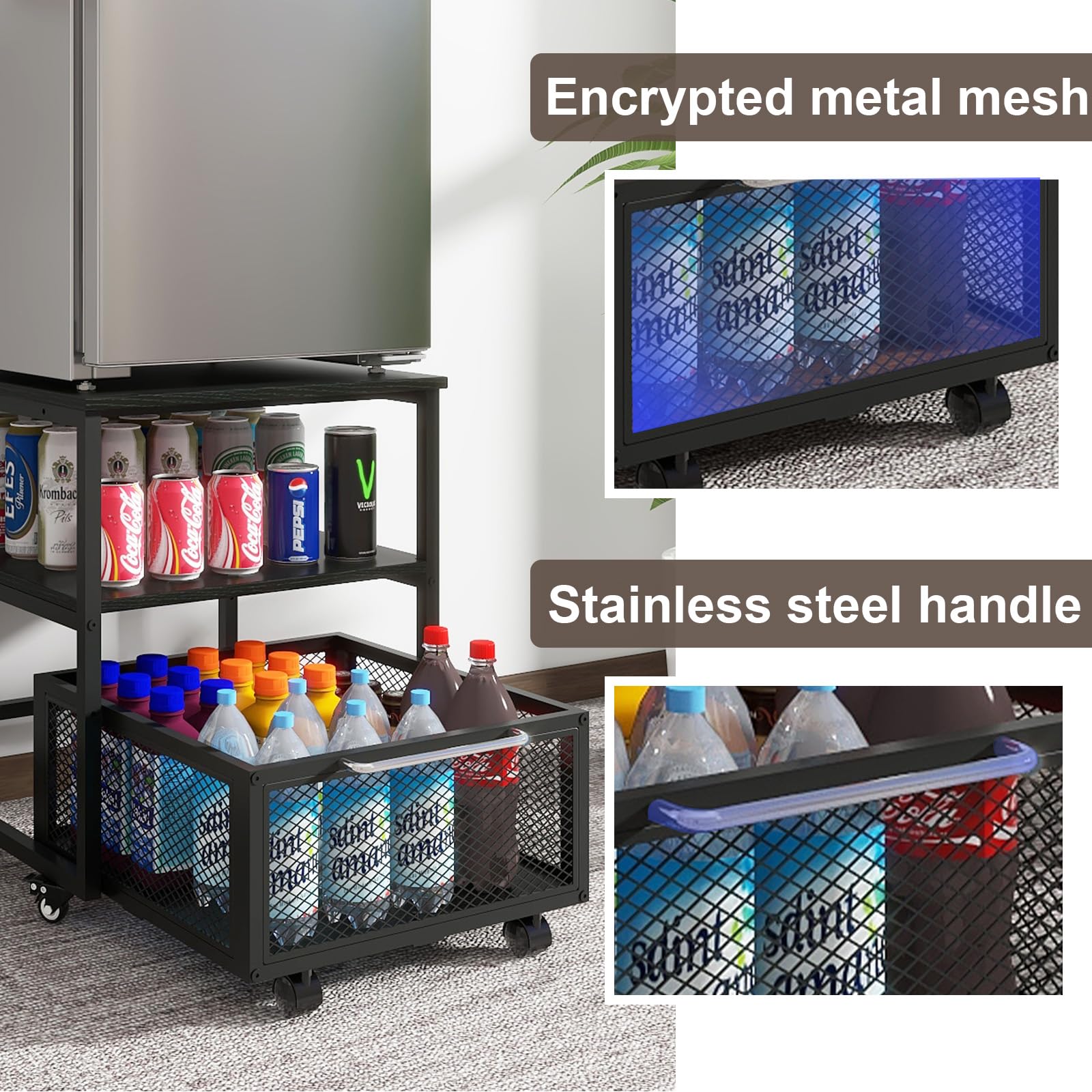 PUNCIA 19.7x19.7 Inch Heavy Duty Mini Fridge Stand with Storage & 4 Lockable Wheels - Beverage Refrigerator Table for Coffee Bar, Office, Home, Dorm - Perfect for Small Spaces & Compact Appliances