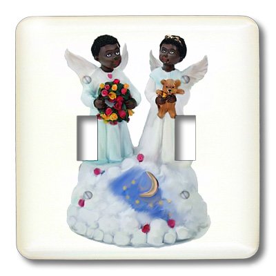 3D Rose African-American Angels Double Toggle Switch - Decorative Wall Plate Cover for Home, Office & Bedroom Electrical Outlets