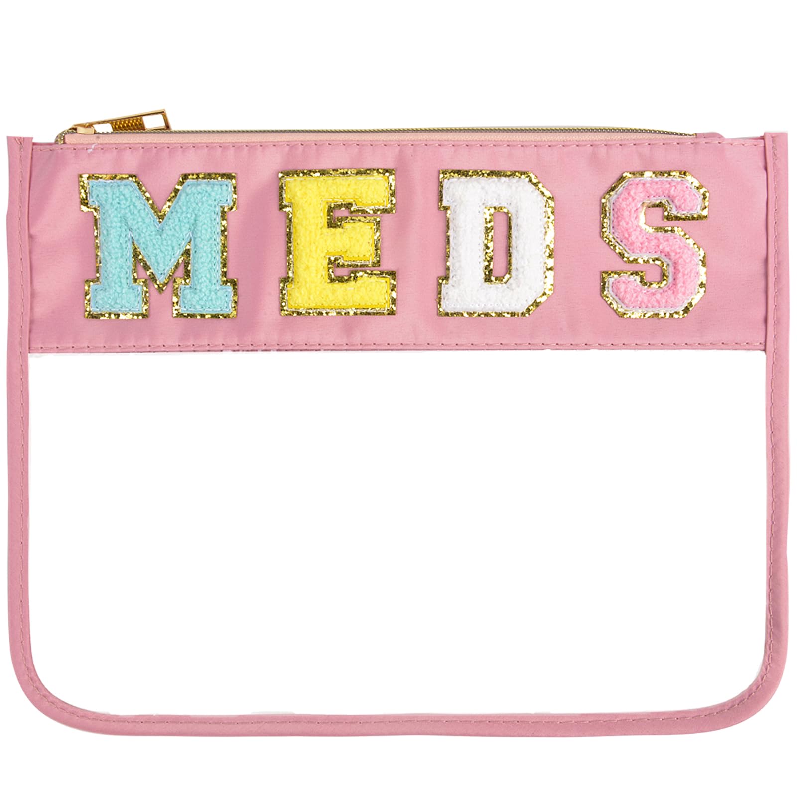 Preppy Chenille Letter Snack Bags - Waterproof Zippered Nylon & PVC Pouch for Travel, Medicine, Makeup & Cosmetics | Cute Monogrammed Stadium Purse for Women & Girls (Pink) - Perfect for School, Gym, Beach & Daily Essentials Organization