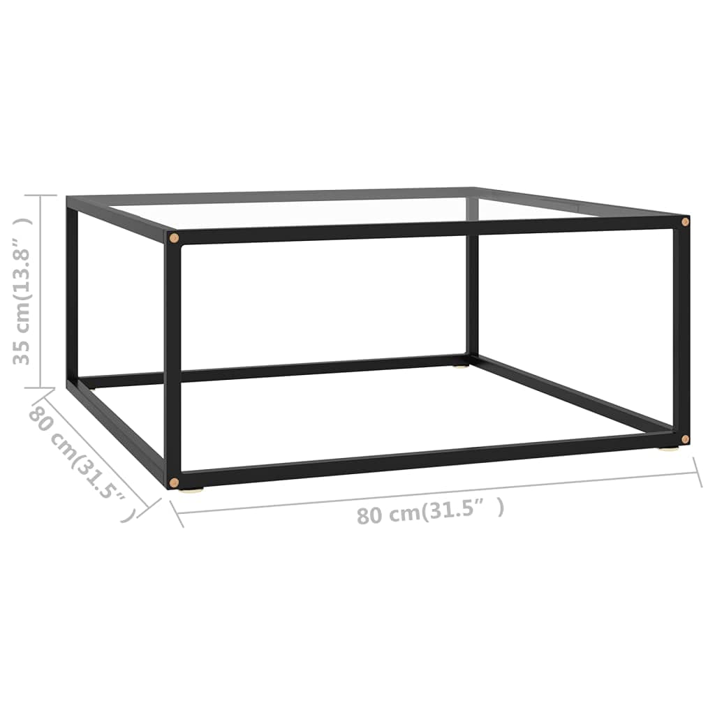 Modern Black Coffee Table with Tempered Glass - 31.5