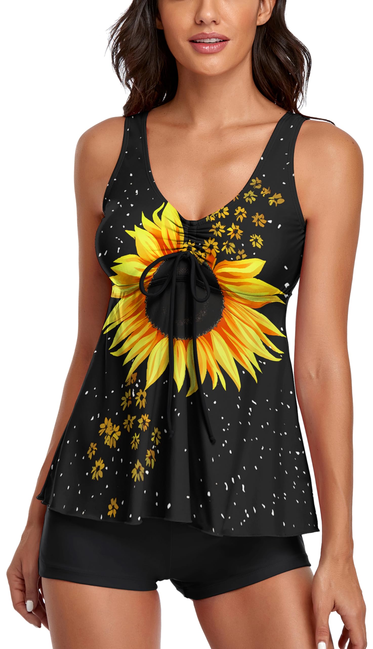 Women's Floral Print Modest Tankini Swimsuits - Two Piece Bathing Suits for Beach & Pool