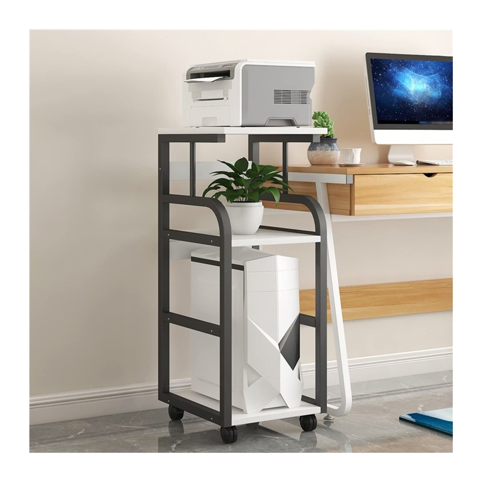UNNS Adjustable Printer Stand with Wheels - Floor-to-Ceiling Office Printer Rack, Desktop PC Chassis Storage Shelf, Multi-Layer Mobile Cabinet for Home & Office Workspace (Color: F) - Perfect for Organizing Printers, Computers & Office Supplies