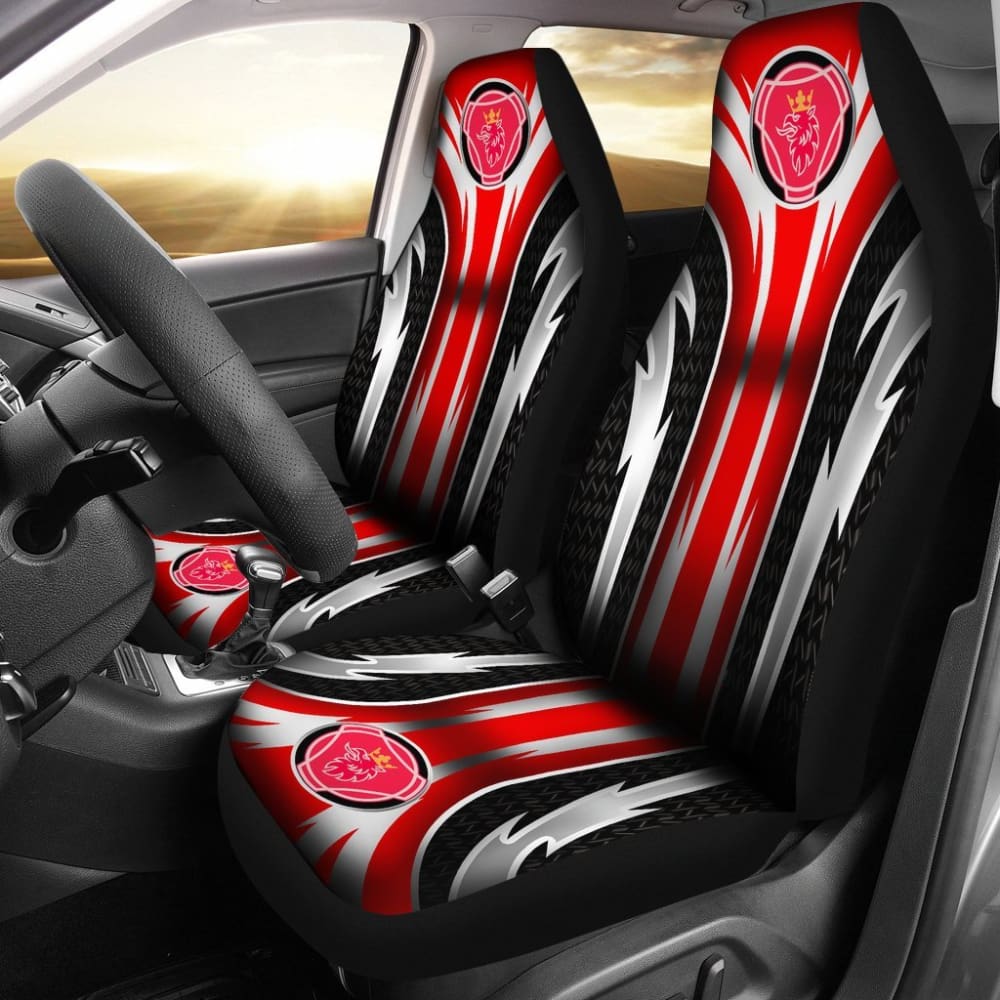 Premium 2-Piece Front Scania Seat Covers in Red (Part# 144627) - Durable Protection for Truck & Semi-Truck Drivers - Perfect for Long Hauls & Work Commutes