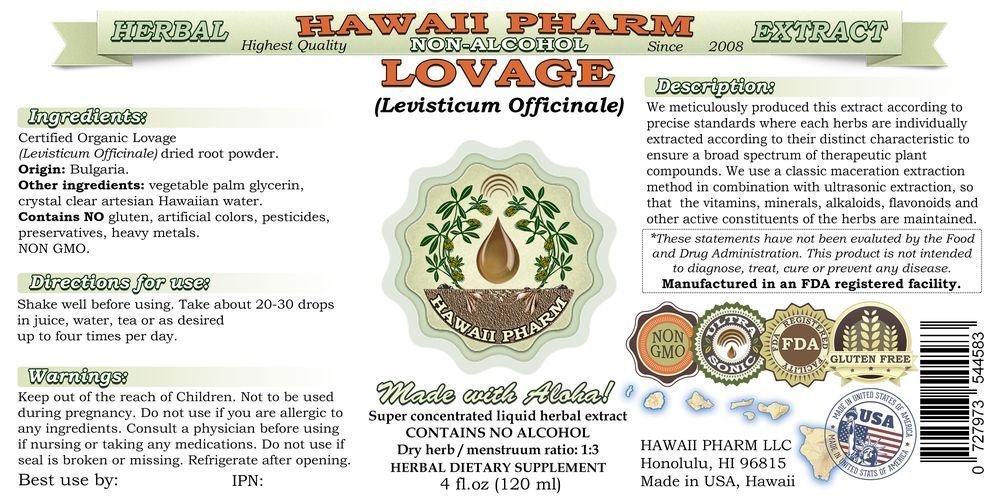 Organic Alcohol-Free Lovage Root Extract (Levisticum Officinale) - 64oz Natural Herbal Glycerite Supplement by Hawaii Pharm | Digestive Support & Culinary Uses