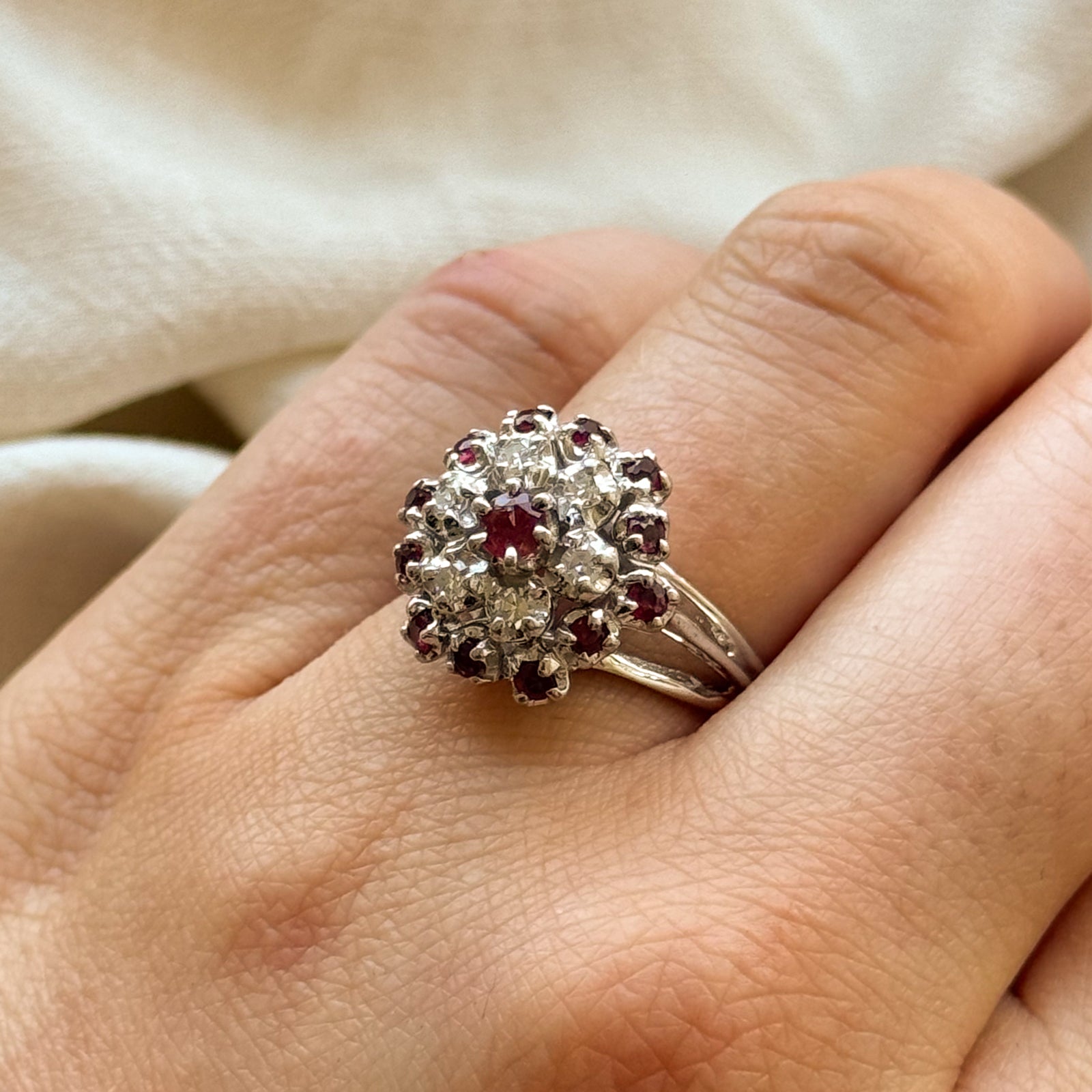 Ruby & Diamond Cluster Ring - 0.50ct Ruby & 0.18ctw Diamond Engagement Ring, Size 6 | Elegant Wedding Band, Anniversary Gift for Her, Perfect for Proposals & Special Occasions