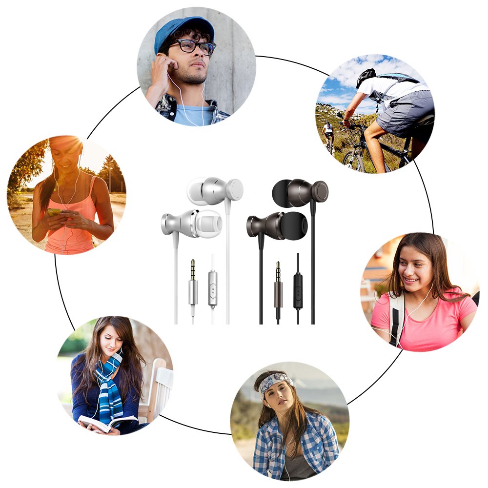 2 Packs Magnetic Wireless Earbuds with Remote & Mic - Stereo Sound Noise Isolating Headphones, Tangle-Free Design for iPhone, Android, Laptop, Gaming - Perfect for Workouts, Commuting & Travel (3.5mm Jack Compatible)