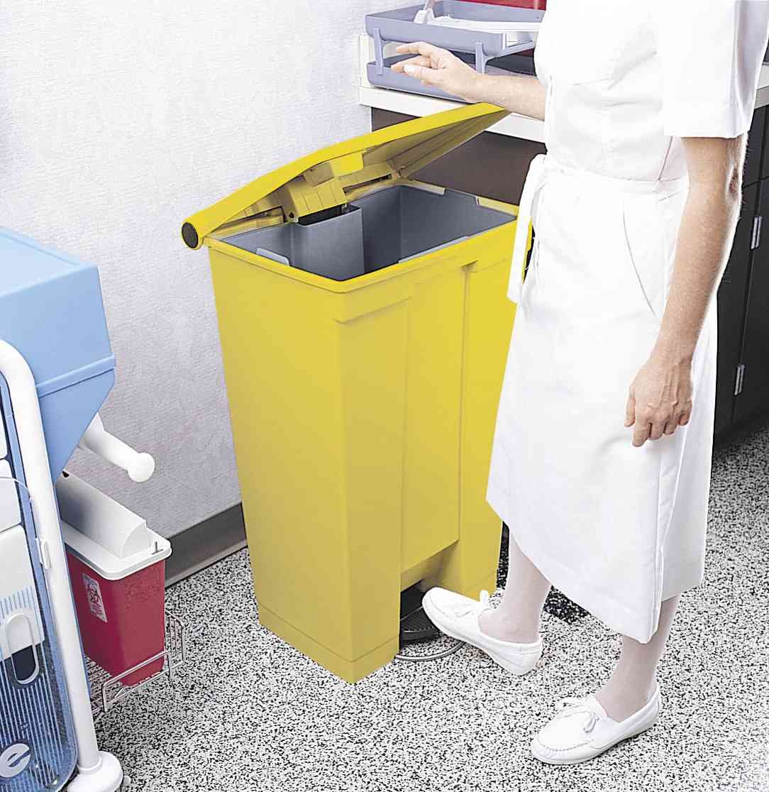 Rubbermaid 18-Gallon Step-On Trash Can with Lid - Hands-Free Sanitary Garbage Bin for Medical Waste - Beige - Ideal for Hospitals, Labs, Emergency Rooms & Patient Care Areas - Durable & Hygienic Waste Disposal Solution
