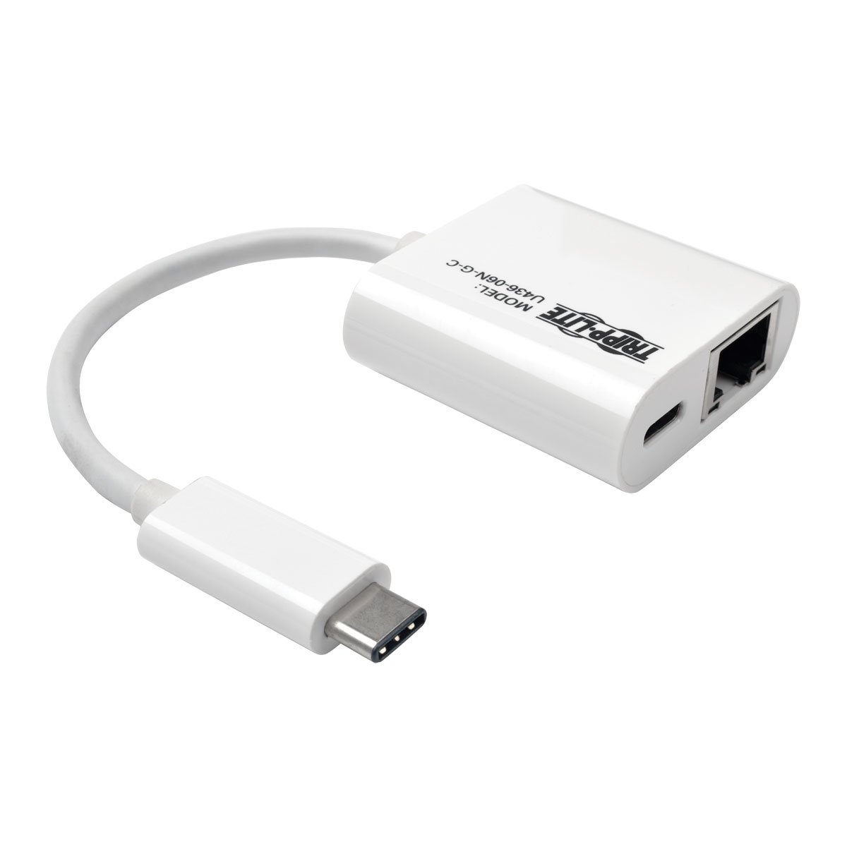 Tripp Lite USB-C to Gigabit Ethernet Adapter with Power Delivery Charging Port - 10/100/1000 Mbps, USB 3.1 Gen 1 Type-C to RJ45 LAN Converter - White (U436-06N-G-C) - Perfect for MacBook Pro, Surface Pro & USB-C Laptops for Fast Wired Internet & Charging