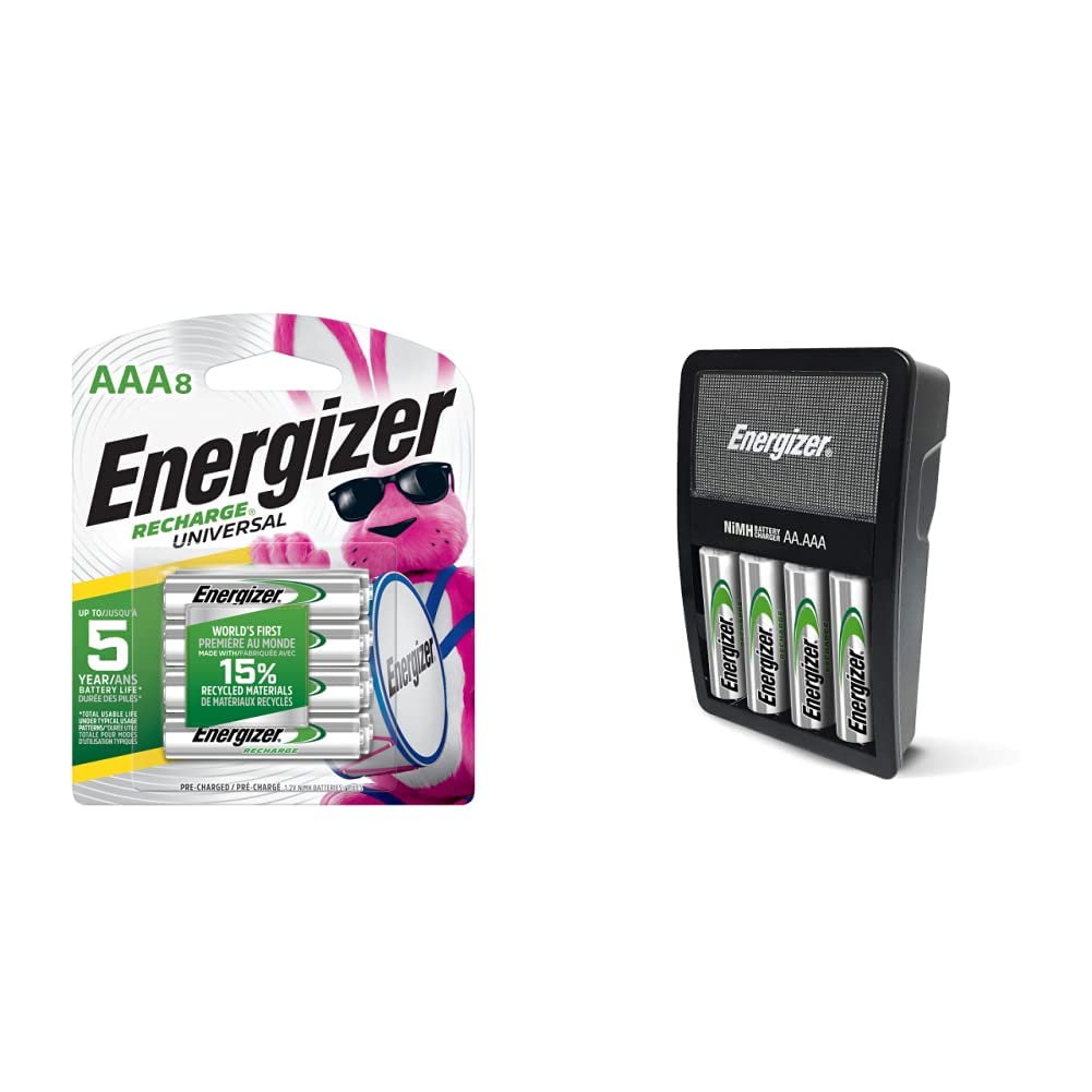 Energizer Rechargeable AAA Batteries (12 Pack) with AA Battery Charger Kit - High Performance NiMH Batteries for Cameras, Toys, Flashlights & Electronics