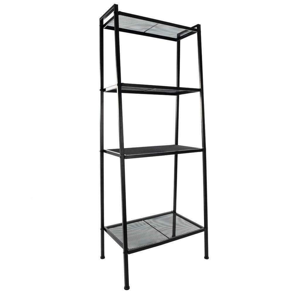 4-Tier Heavy Duty Metal Leaning Ladder Shelf - Sturdy Bookcase & Storage Shelves for Home, Office, Kitchen - Space-Saving Decorative Ladder Shelf for Books, Plants, Decor