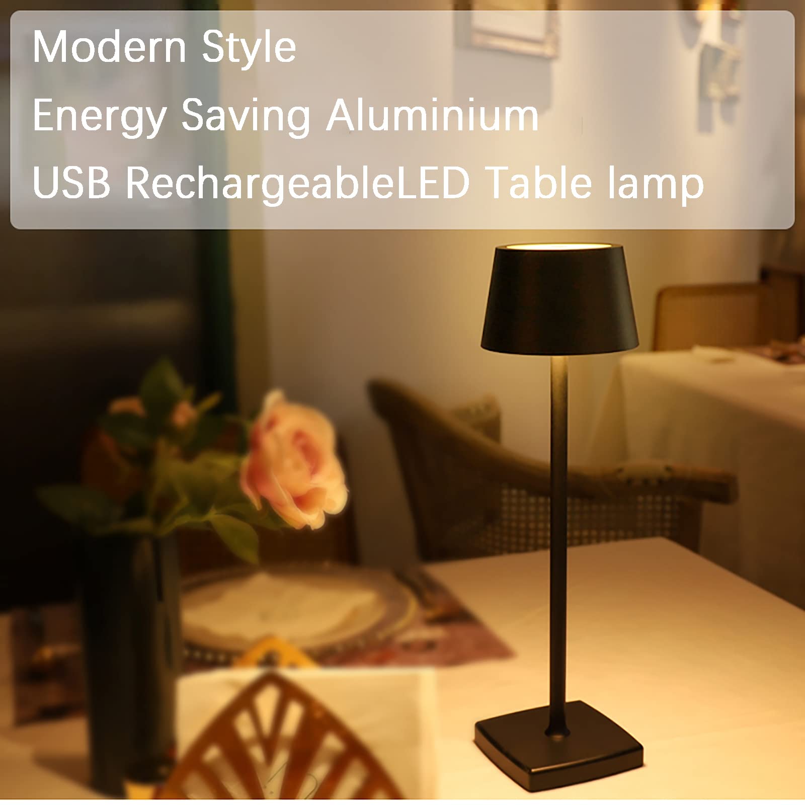 Rechargeable LED Cordless Table Lamp - 5200mAh Battery Operated Touch Dimmable Desk Light, Portable Mini Bedside Lamp for Bedroom, Nightstand, Outdoor, Restaurant, Garden & Bar Use (Grey)