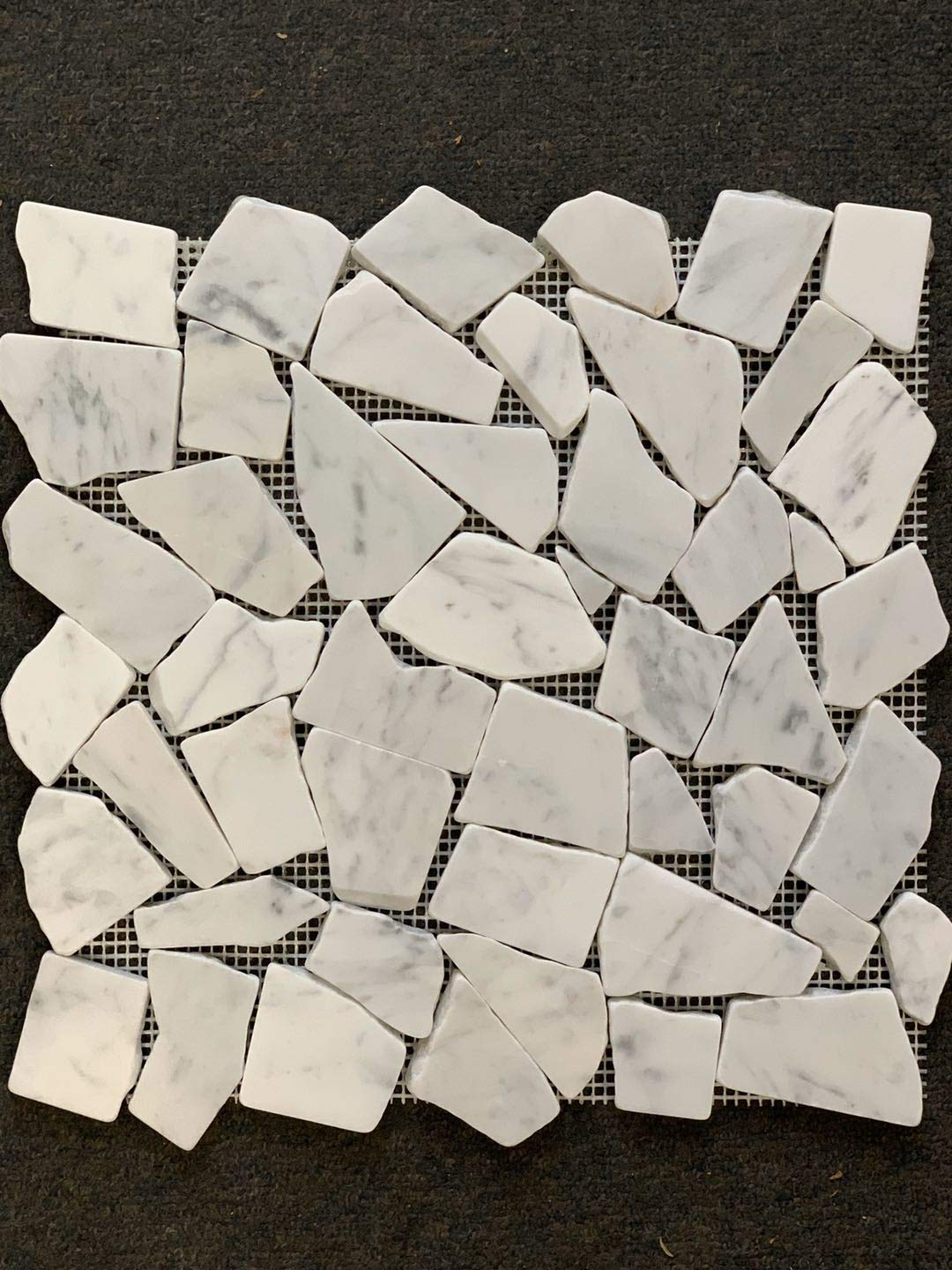 **Decorative Carrara White Marble Pebble Tile 12”x12” Interlocking (5-Sheets) – Natural Auburn Stone for Kitchen, Bathroom, Patio Flooring – Indoor & Outdoor Use – Perfect for Backsplashes, Shower Walls, and Garden Pathways**