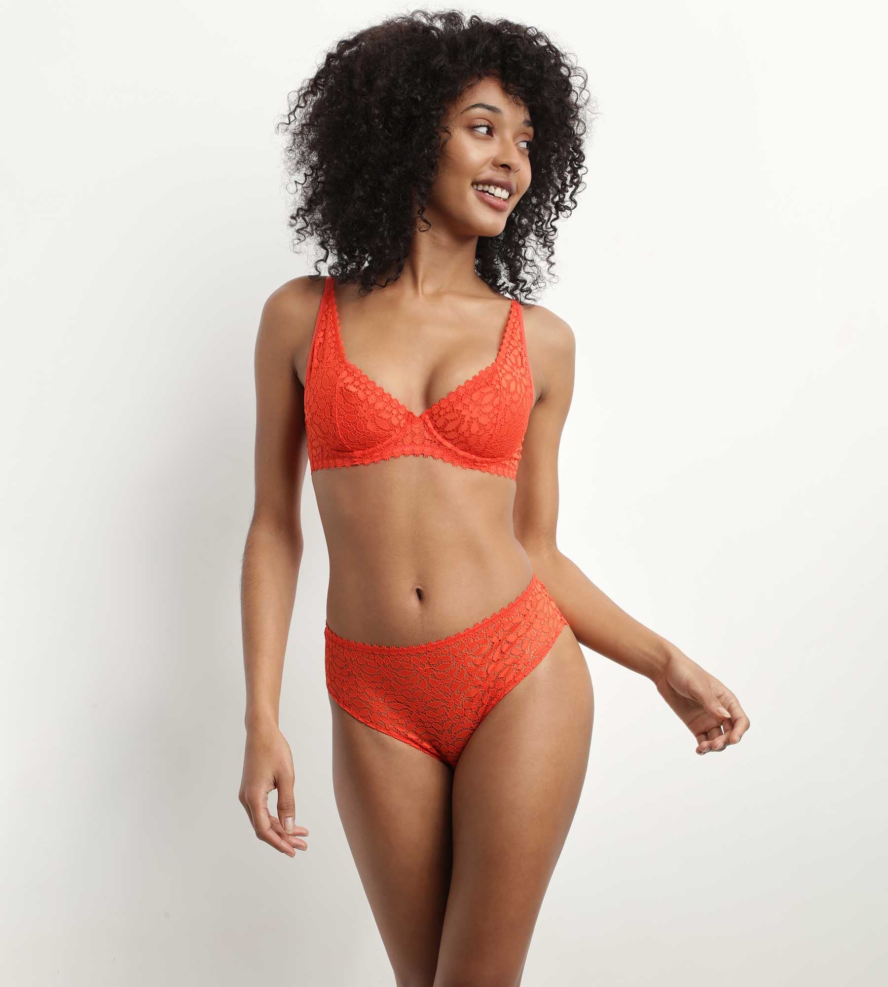 Floral Lace Culotte Red Fire - Elegant and Comfortable Women's Underwear for Daily Wear - Perfect for Casual Outfits and Special Occasions