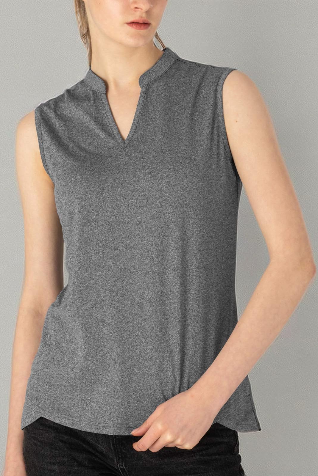 BASUDAM Women's Sleeveless Golf Polo Shirts - Breathable V-Neck Collarless Tennis Athletic T-Shirts - Quick Dry Moisture Wicking Workout Top for Golf, Tennis & Gym
