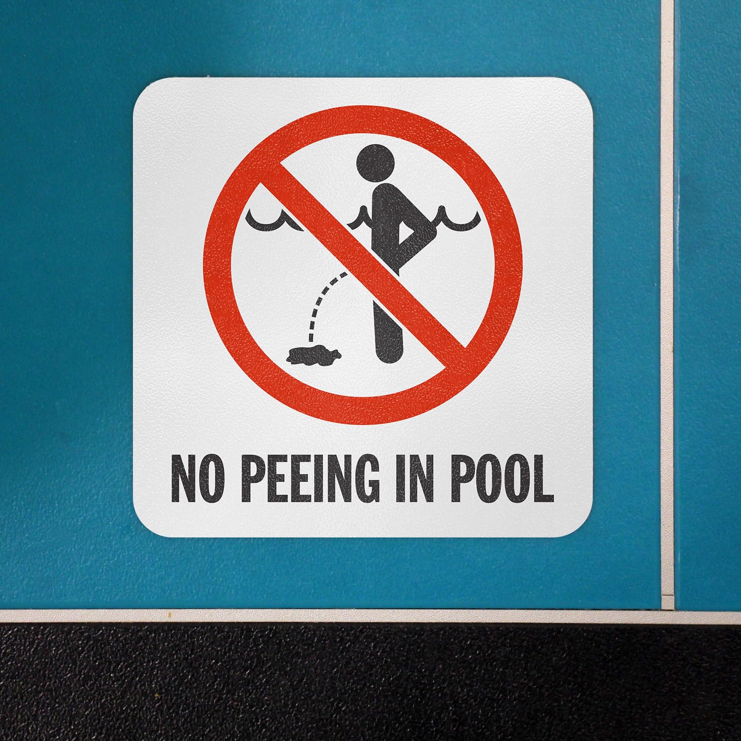 SmartSign 'No Peeing In Pool' Adhesive Vinyl Sign - 5.75x5.75 Inch Laminated Anti-Skid Marker for Swimming Pools, Restrooms & Public Areas - Red/Black/White - Made in USA