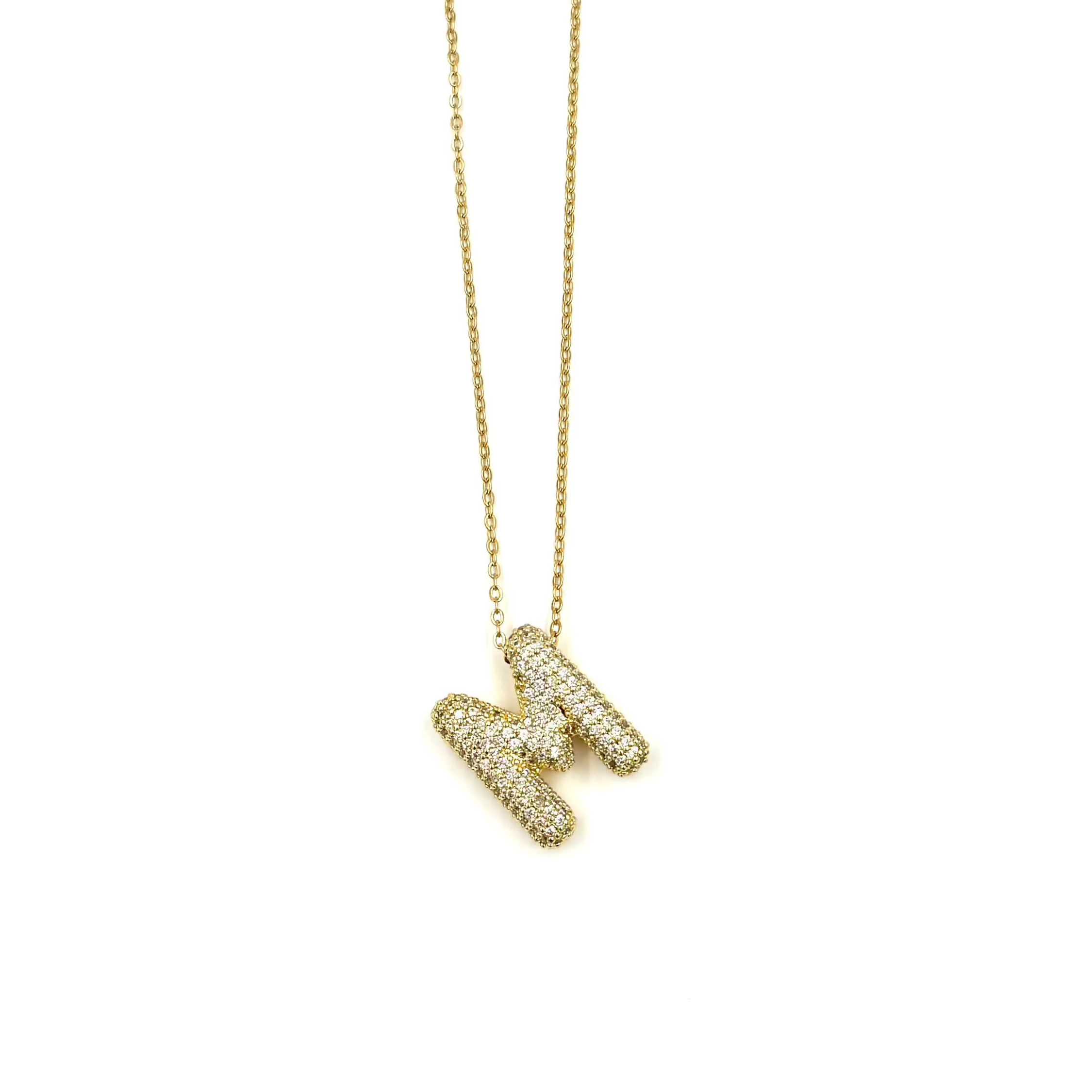 Ashley Gold Stainless Steel Gold Plated CZ Bubble Letter Pendant Necklace for Women - Trendy Layered Jewelry for Casual Outfits & Special Occasions
