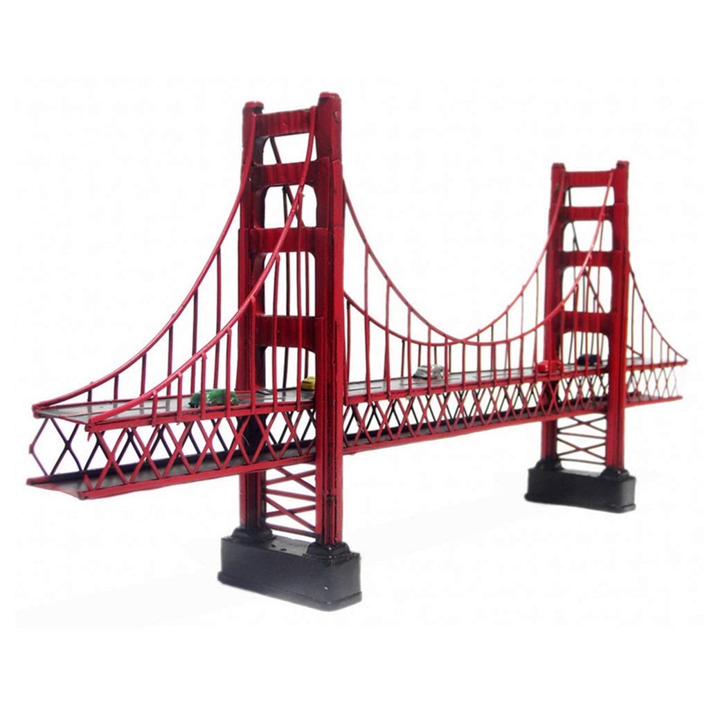 Vintage Metal Wrought Iron Classic Car Model - Golden Gate Bridge Handmade Decoration, Unique Gift & Souvenir for Car Enthusiasts (Red) - Perfect for Home Office Decor, Man Cave, Car Show Display & Collectors