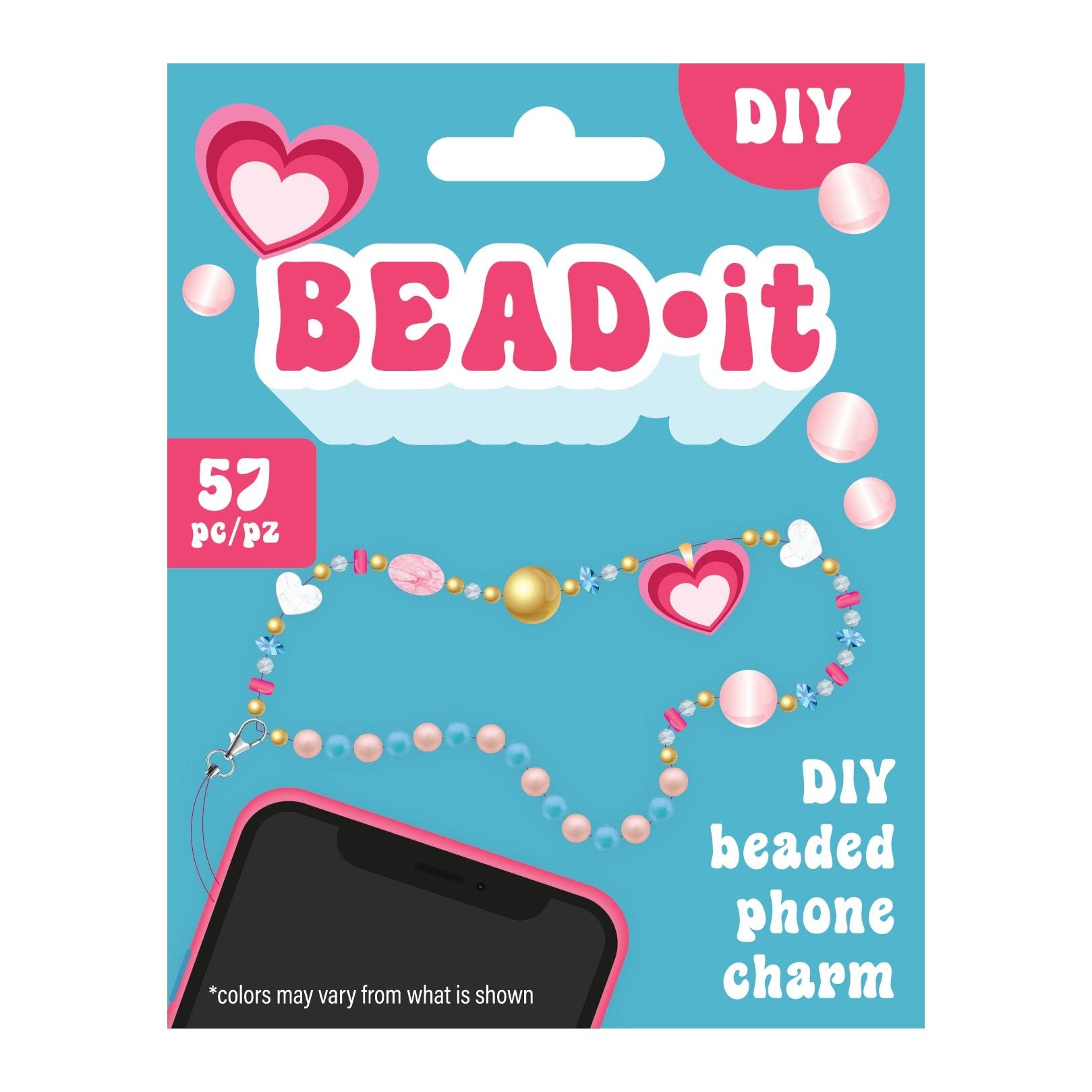 American Crafts AMC Bead It Phone Charm Heart - DIY Beaded Phone Accessories for iPhone Samsung - Perfect for Gifts, Keychains, and Personalization