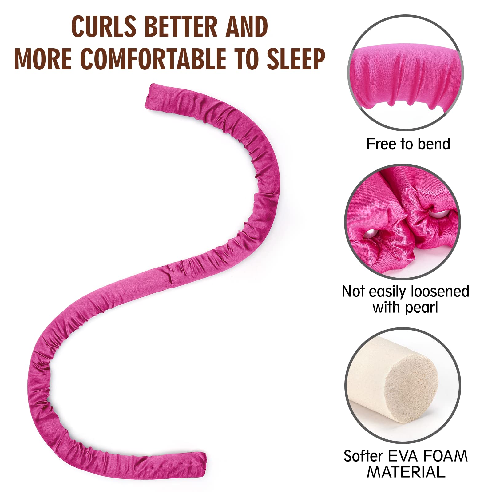 Heatless Hair Curler Set - IENIN Silk Hair Rollers for Long Hair with Soft Scrunchies & Clips | No Heat Curling Rod Headband for Overnight Styling | Rose Red | Perfect for Bedtime, Travel & Damage-Free Curls