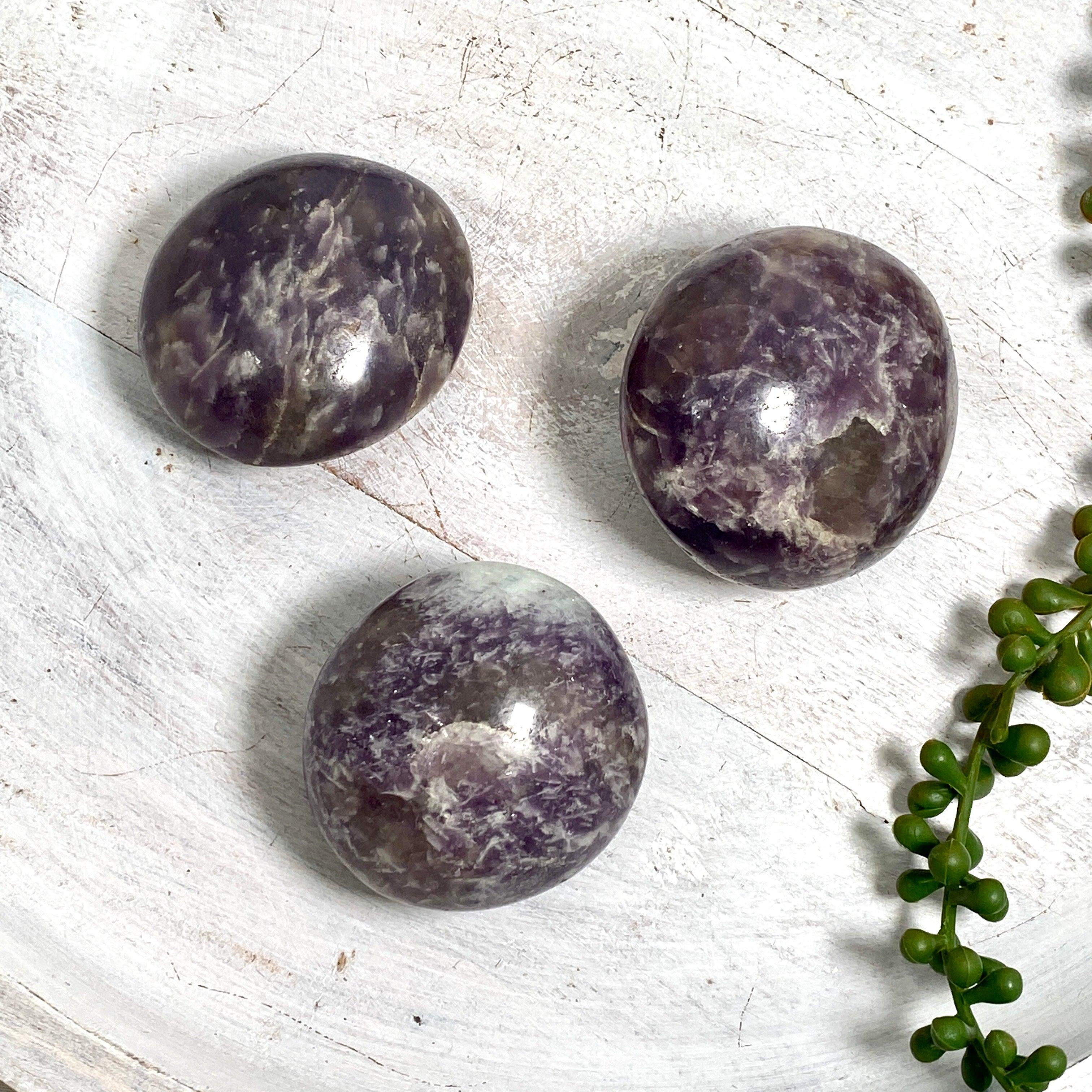 Natural Smokey Lepidolite Palm Stones - Healing Crystals for Stress Relief & Emotional Balance | Perfect for Meditation, Reiki, and Home Decor