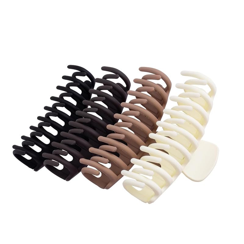 Matte Claw Hair Clips for Women & Girls - 4.3 Inch Large Hair Claws for Thick Long Hair - Neutral Banana Clips 4 Pack - Perfect for School, Work, and Everyday Hairstyles