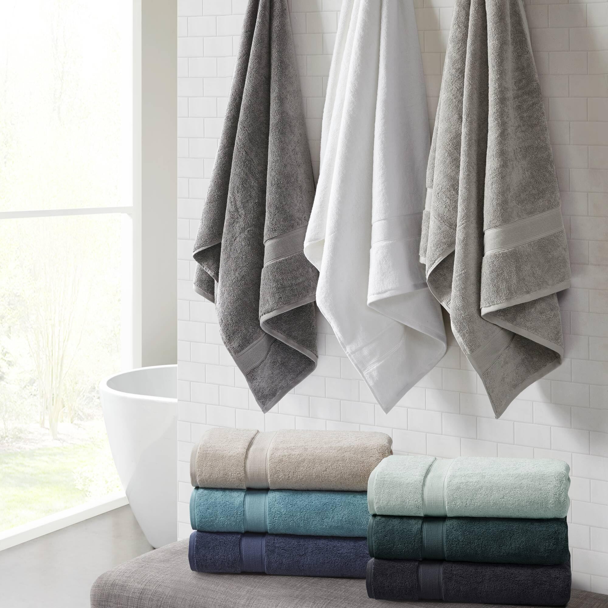 Madison Park Signature 800GSM 100% Cotton Bath Towel Set of 8 (2 Bath Towels, 2 Hand Towels, 4 Washcloths) - Ultra Soft, Highly Absorbent & Quick Dry - Luxury Spa Quality Bathroom Towels for Home, Hotel & Gifting - Seafoam Green