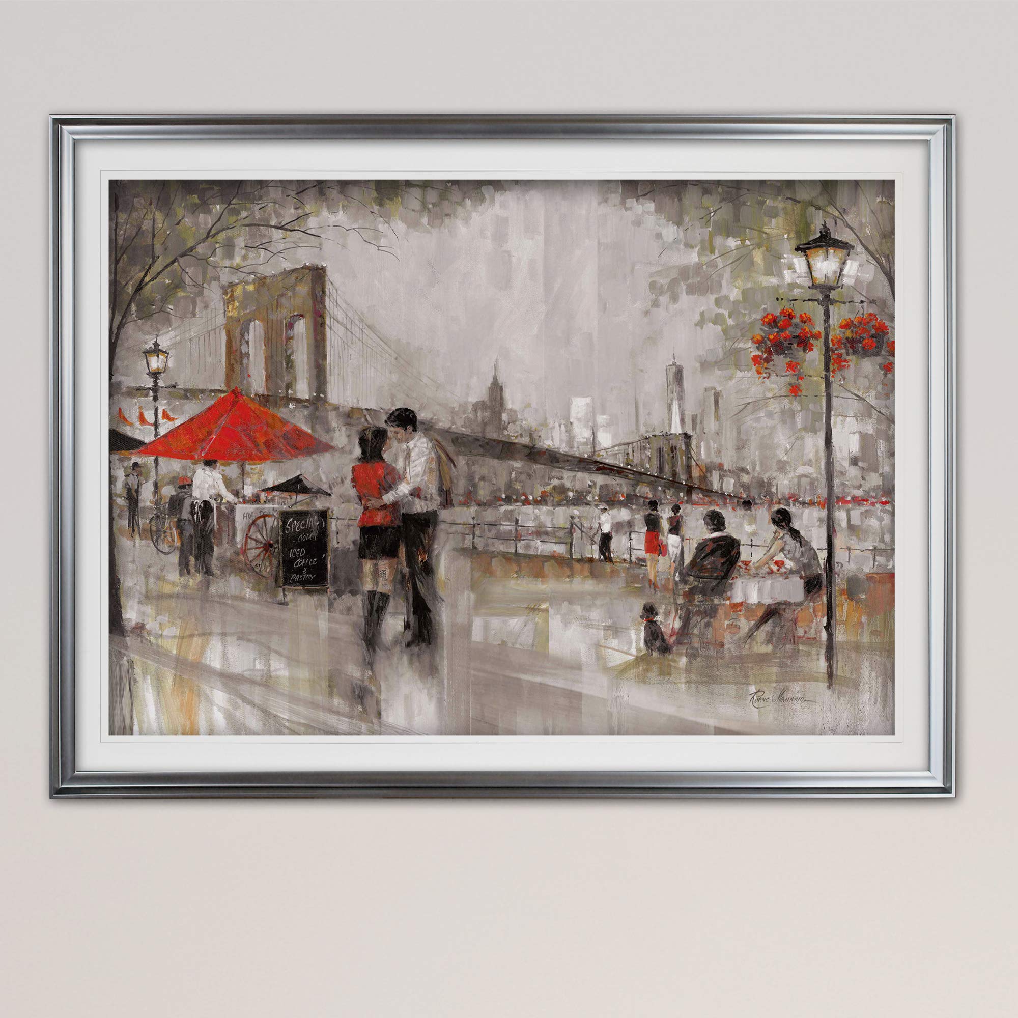 Romantic Brooklyn Bridge Wall Art - Framed Scenic Landscape Giclee Canvas Print | New York City Painting for Home & Office Decor | Perfect Gift for Anniversary & Wedding