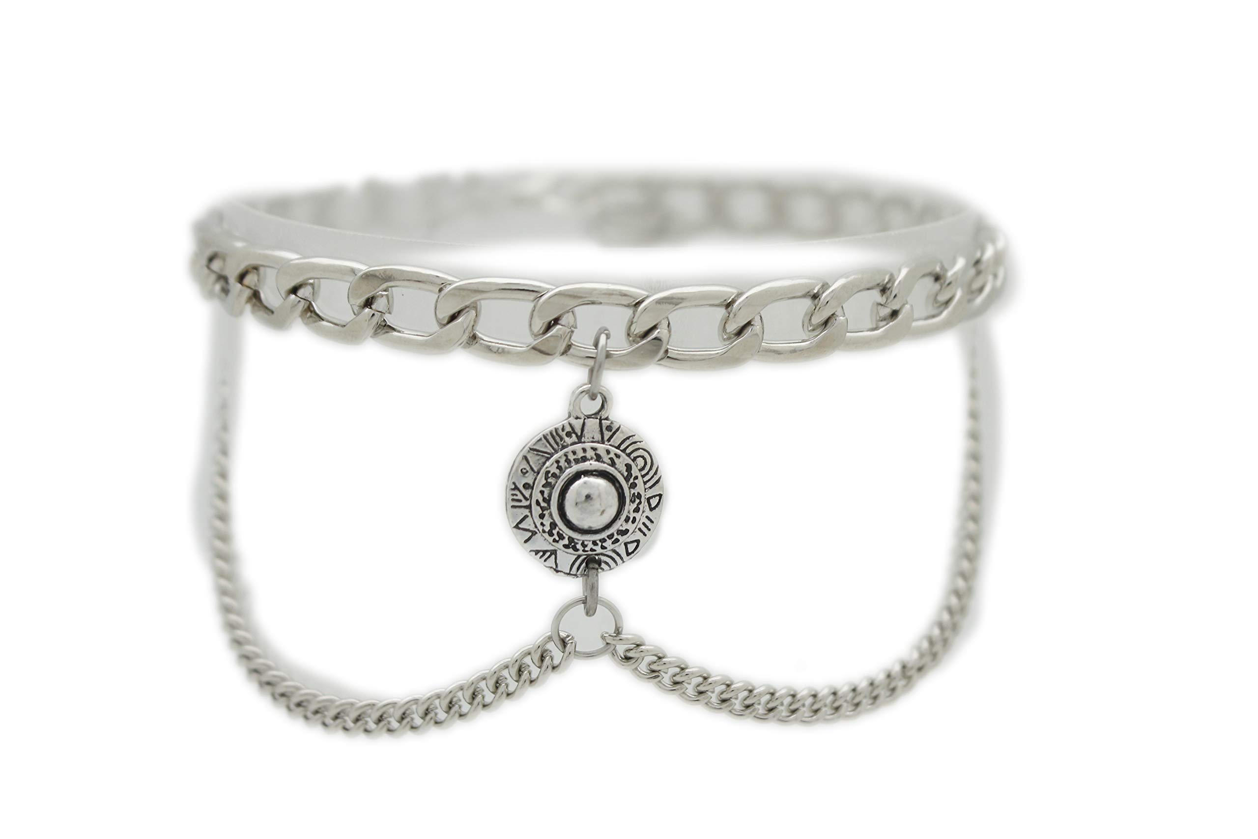 TFJ Women's Western Boot Chain Metal Bling Bracelet - Silver Medallion Coin Anklet for Cowgirl Fashion | Perfect for Country Music Festivals, Rodeo Events & Boho Style Outfits