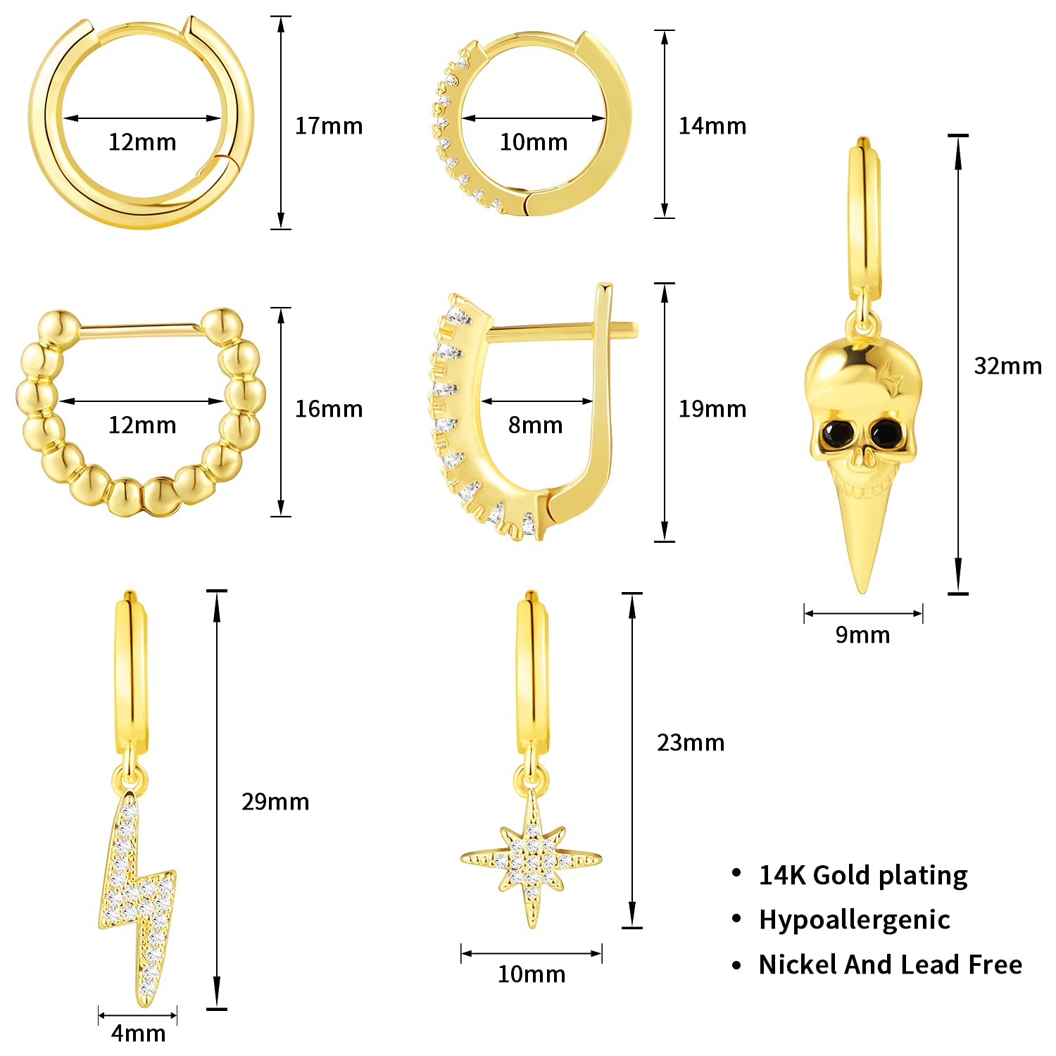 Dreamfox 6/8 Pairs Small Huggie Hoop Earrings for Women - Hypoallergenic 14K Gold Plated Simple Stud Earrings Set - Perfect Christmas Gift for Everyday Wear, Parties & Special Occasions