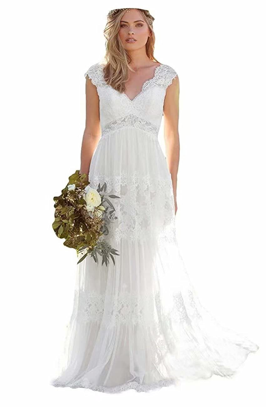 CCBubble Elegant Lace Wedding Dresses for Bride 2024 - Off Shoulder Short Sleeve A-Line Bridal Gowns for Women | Perfect for Beach, Garden & Outdoor Wedding Ceremonies