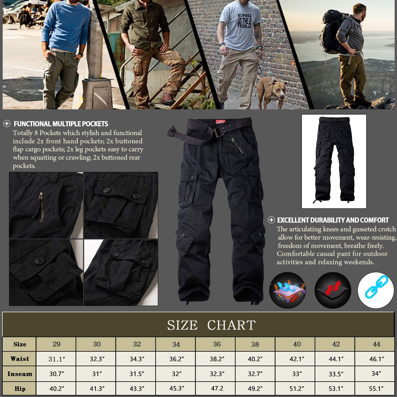 AKARMY Men's Tactical Cargo Pants - Military Camo Combat Work Pants with 8 Pockets, No Belt Needed - Perfect for Outdoor Hiking, Camping & Tactical Operations
