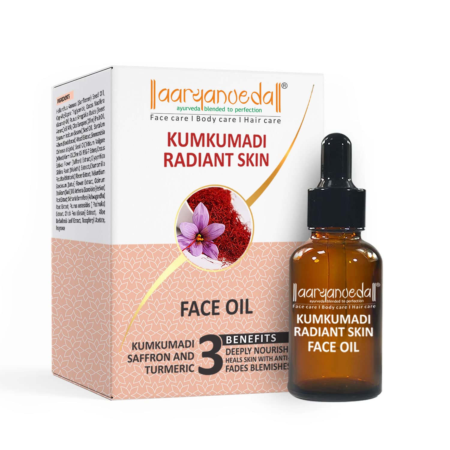 Aaryanveda Kumkumadi Radiant Skin Face Oil with Saffron & Turmeric - 15mL Deep Nourishing Treatment for Blemish Recovery & Healthy Glow | Perfect for Daily Skincare Routine & Nighttime Regimen | All Skin Types