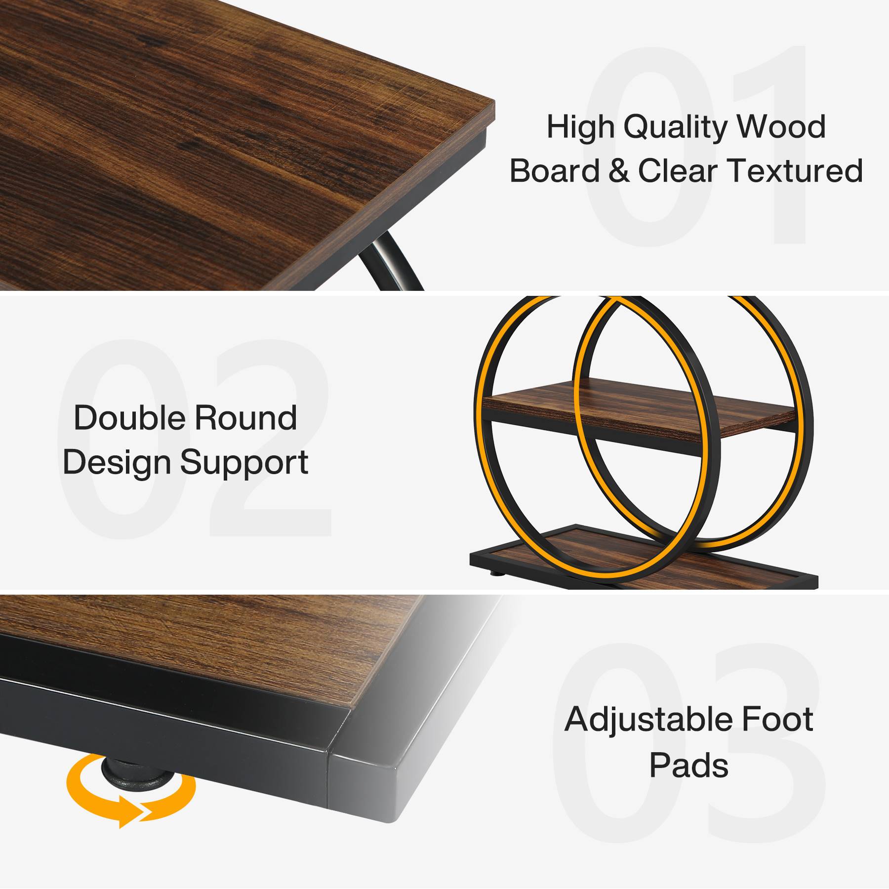 3 Tier End Table with Round Metal Frame - Industrial Style Sofa Side Table for Living Room, Bedroom & Office - Sturdy & Space-Saving Home Decor