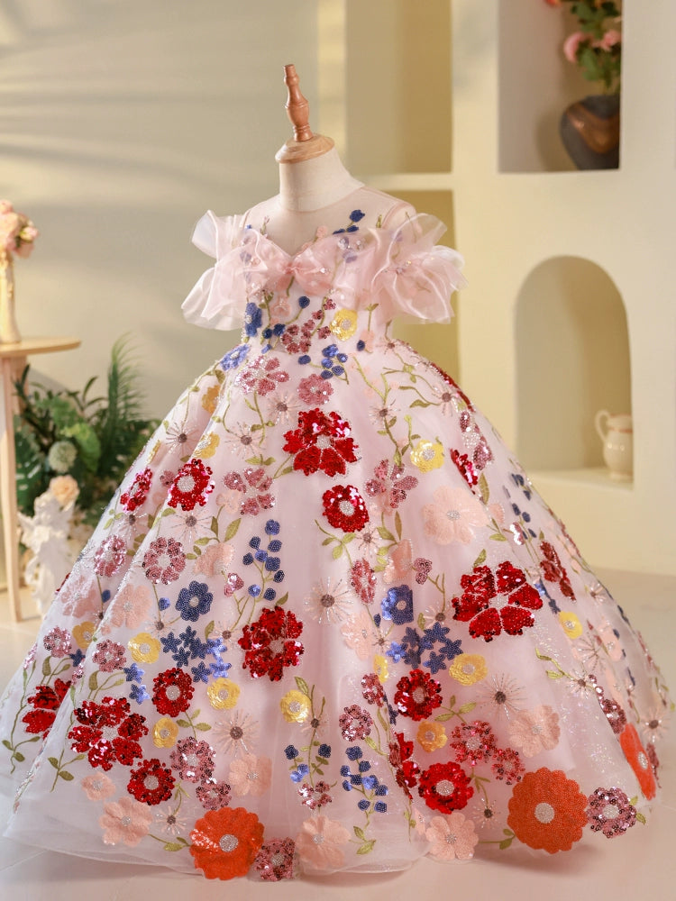 Baby Girl Floral Sequins Embroidery Princess Dress - Toddler Christmas Party Gown for Special Occasions | Perfect for Holidays, Birthday Parties & Photo Shoots