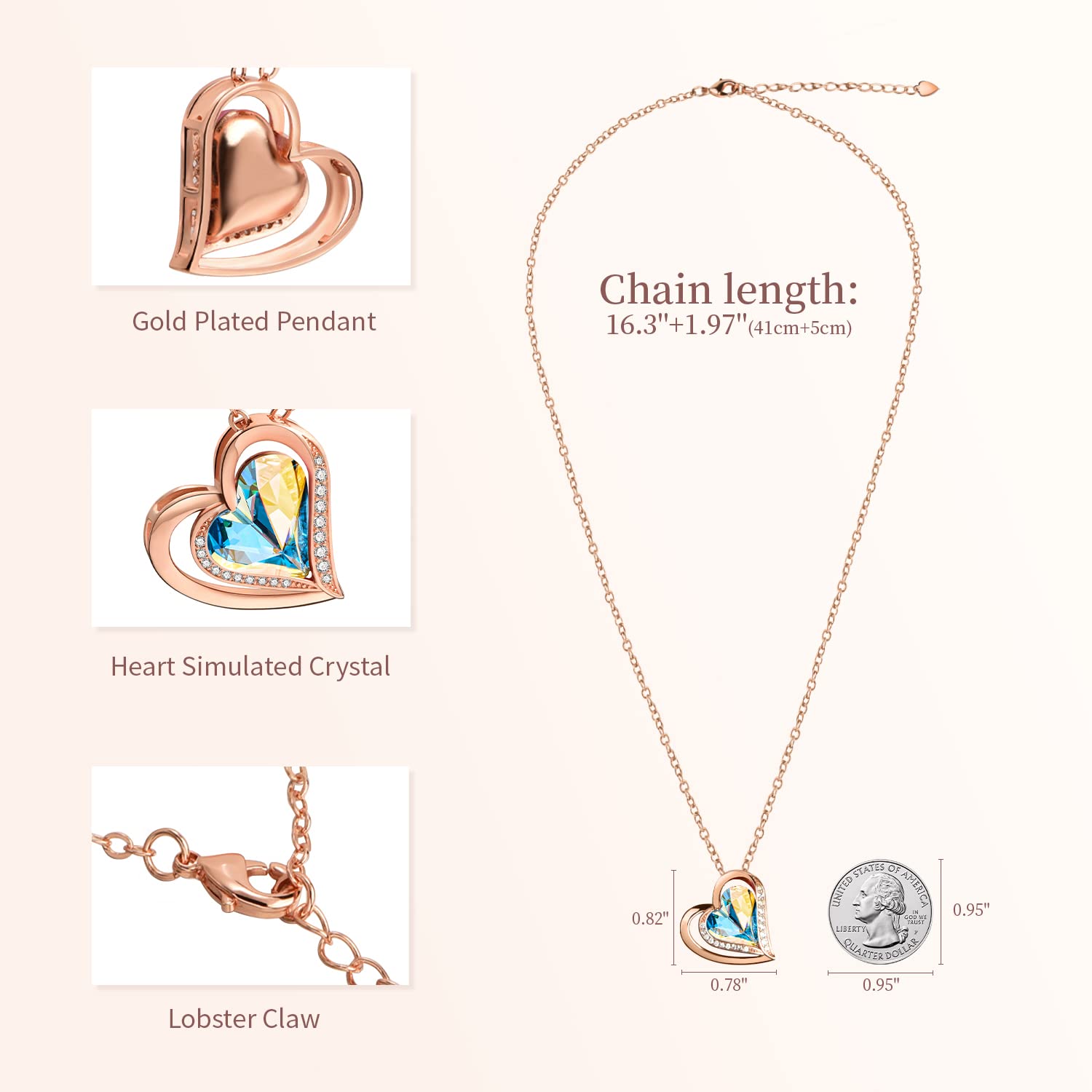 Beutirer Love Heart Necklace for Women - 18K White/Rose Gold Plated Adjustable Pendant Necklace | Romantic Gift for Wife, Mom, Girlfriend | Perfect for Valentine's Day, Birthday & Anniversary | Elegant Jewelry for Date Night & Special Occasions