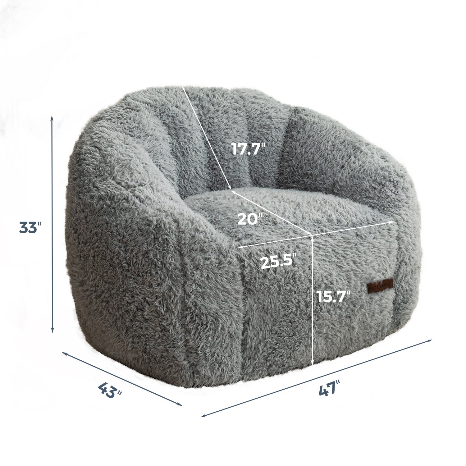 MAXYOYO Giant Bean Bag Chair - Fluffy Shaggy Floor Sofa with Shell Design for Ultimate Comfort, Grey - Perfect for Living Room, Bedroom, Game Room & Dorm Relaxation
