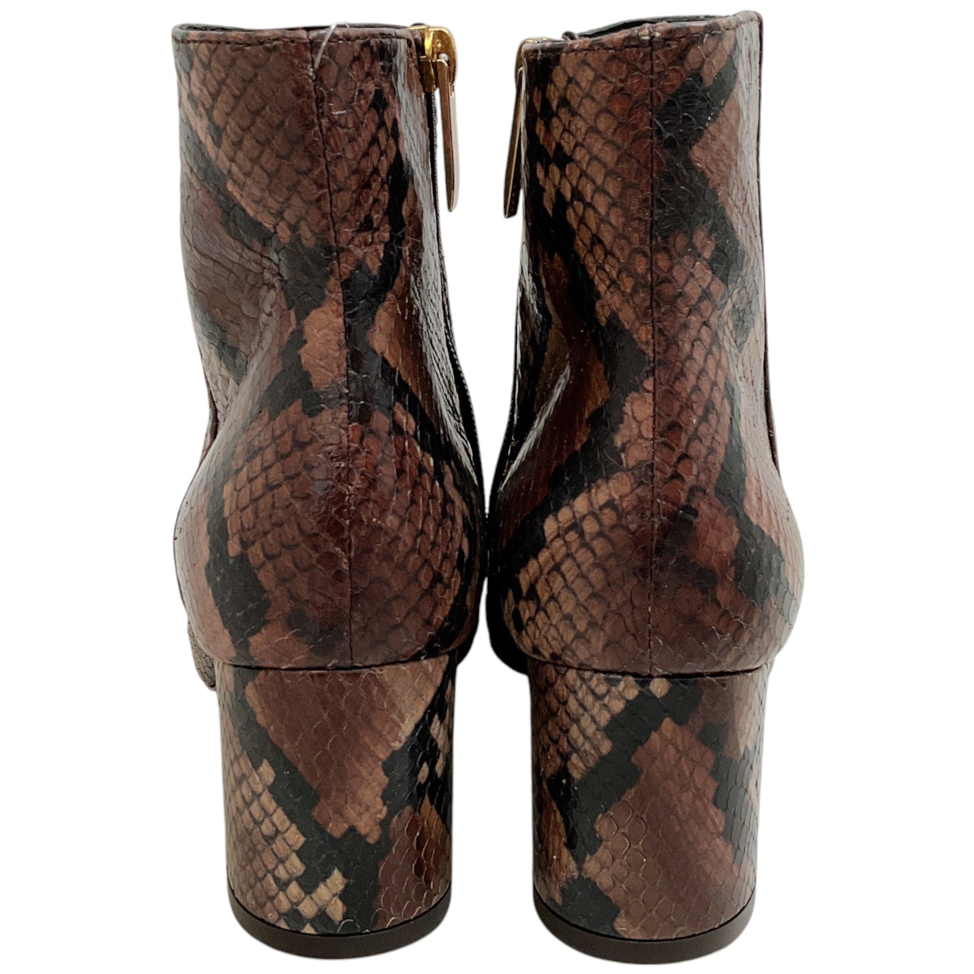 L'Agence Brown Snake Embossed Jeanne Ankle Boots for Women - Stylish Leather Booties for Fall & Winter Fashion - Perfect for Office, Dating & Night Out