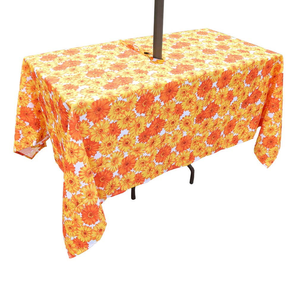 60 X120 Inch Waterproof Outdoor Rectangle Tablecloth with Umbrella Hole & Zipper - Sunflower Print Patio Table Cover for Spring Summer Garden Parties, Picnics, and Backyard Dining