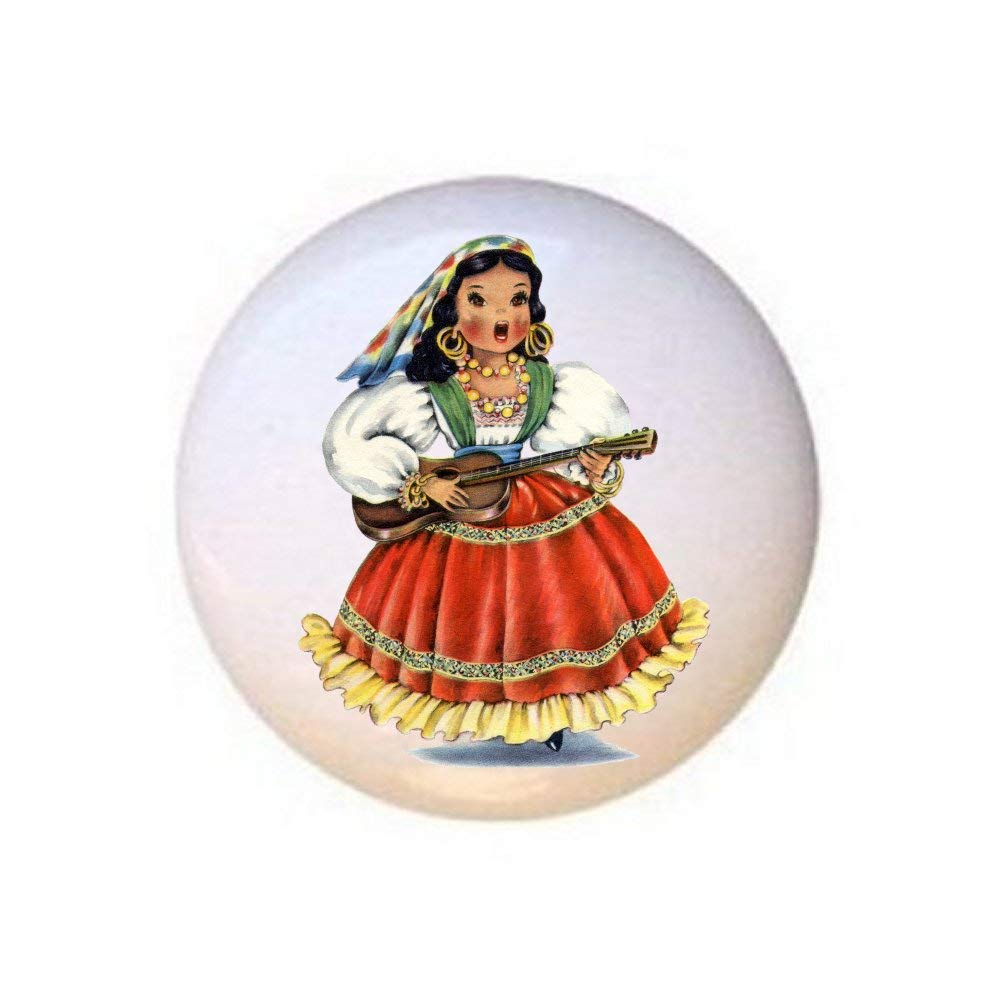 Vintage Mexican Doll Ceramic Drawer Knobs - Handcrafted Glossy Dresser Cabinet Pulls from Around The World Collection - Perfect for Boho Home Decor & DIY Furniture Upgrades