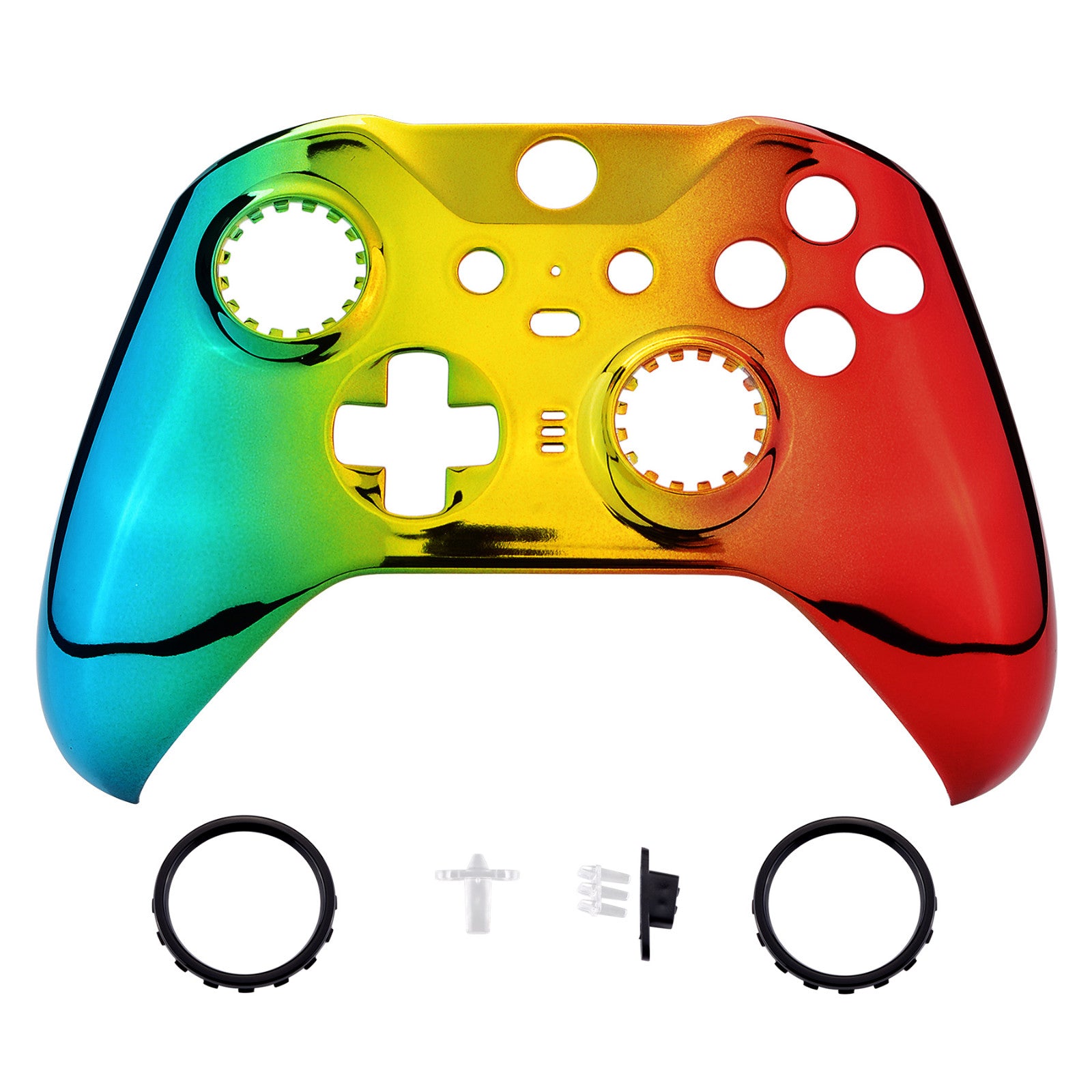 eXtremeRate Chrome Cyan Gold Red Glossy Replacement Front Housing Shell Case with Accent Rings for Xbox One Elite Series 2 & Elite 2 Core Controller (Model 1797) - Perfect for Gaming, Customization & Controller Protection